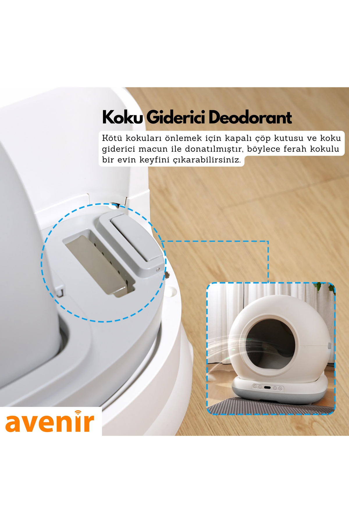 توالت هوشمند و خودکار گربه آونیر AVENİR مدل AV-CB02W-S214 با دوربین هدیه و مخزن ۷۵ لیتری