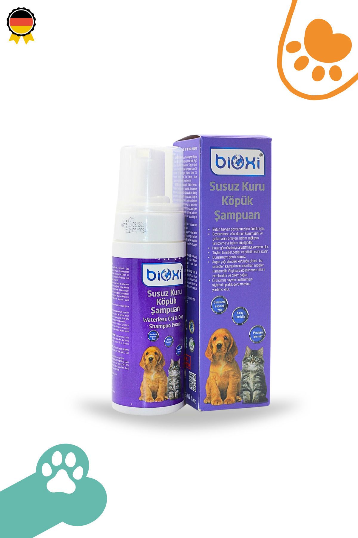 شامپوی خشک فومی، بوگیر خاک گربه و ضدعفونی‌کننده بی‌عطر بایوکسی Bioxi، بسته ۲ عددی