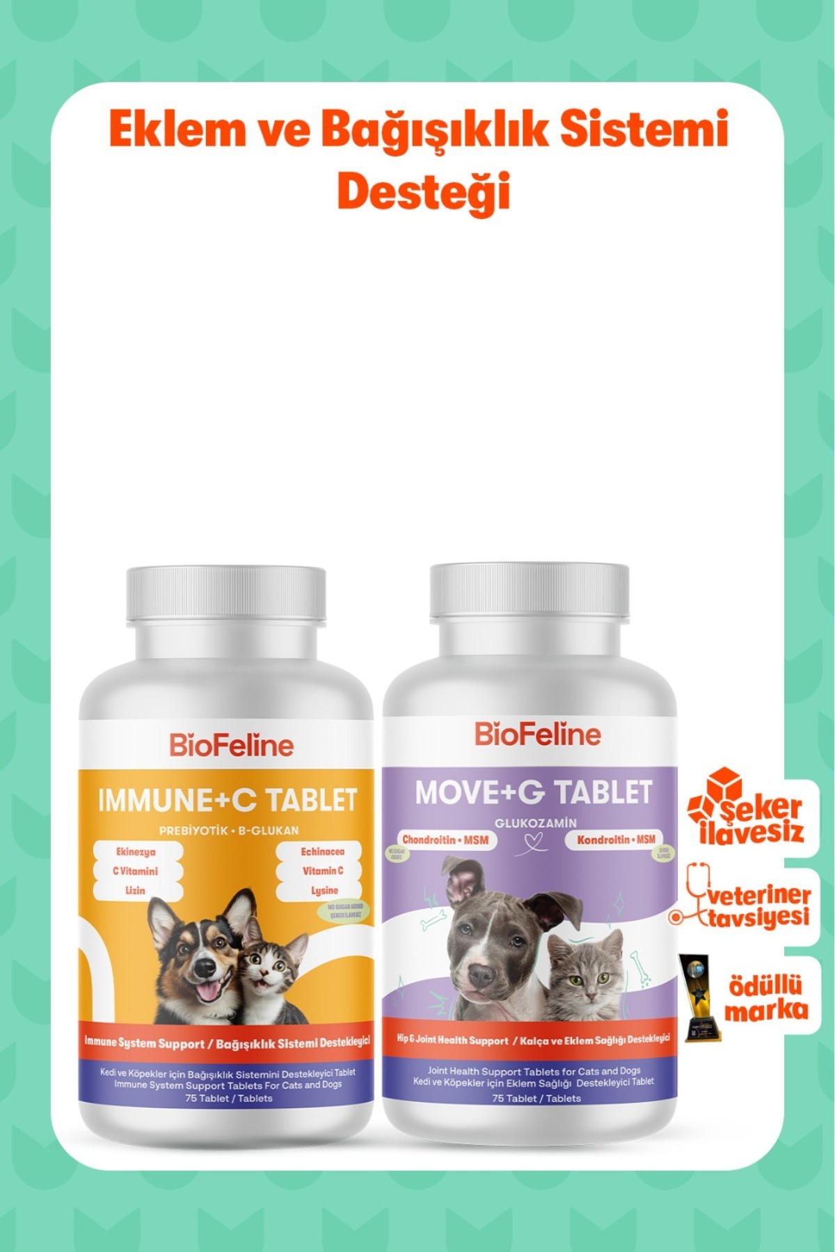 قرص مکمل مفاصل گربه و سگ بیوفلین BioFeline، حاوی گلوکزامین، MSM و Immune C، ۷۵ عدد
