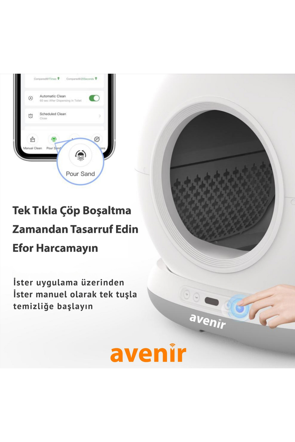 توالت هوشمند و خودکار گربه آونیر AVENİR، با کنترل اپلیکیشنی و زیرانداز همراه 75L