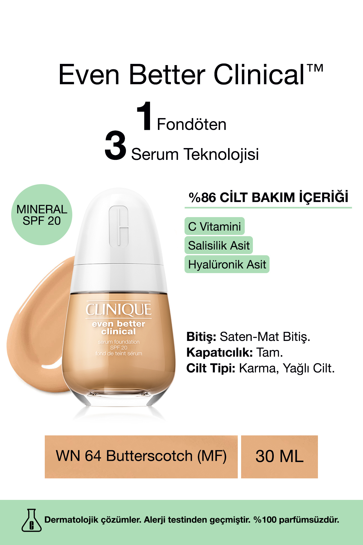 کرم پودر سرمی ایون بتر کلینیکال رنگ بژ شماره SPF 20 WN 64  کلینیک Clinique