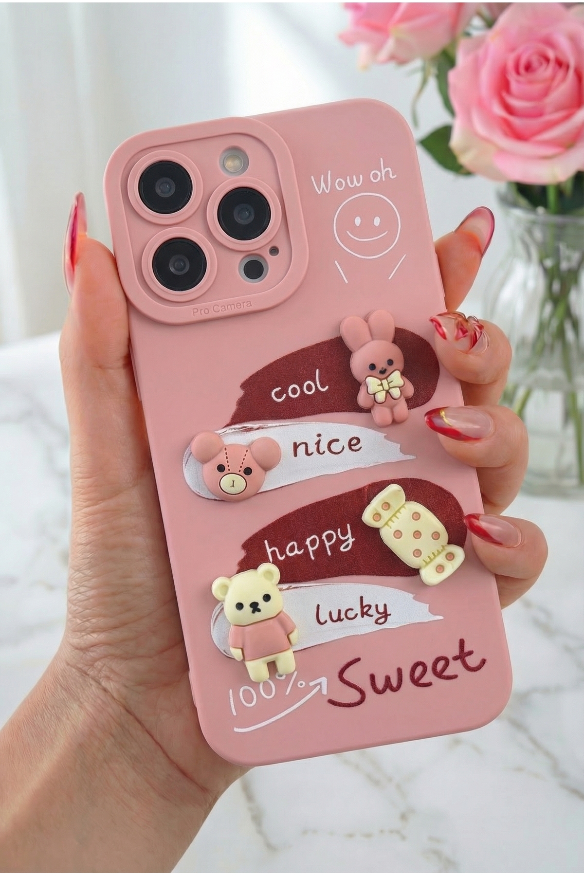 کاور و قاب سازگار با آیفون 14 پرو طرح محافظ دوربین طراحی شده پوشش سیلیکونی نرم RABBIT PINK فیبکس Fibaks