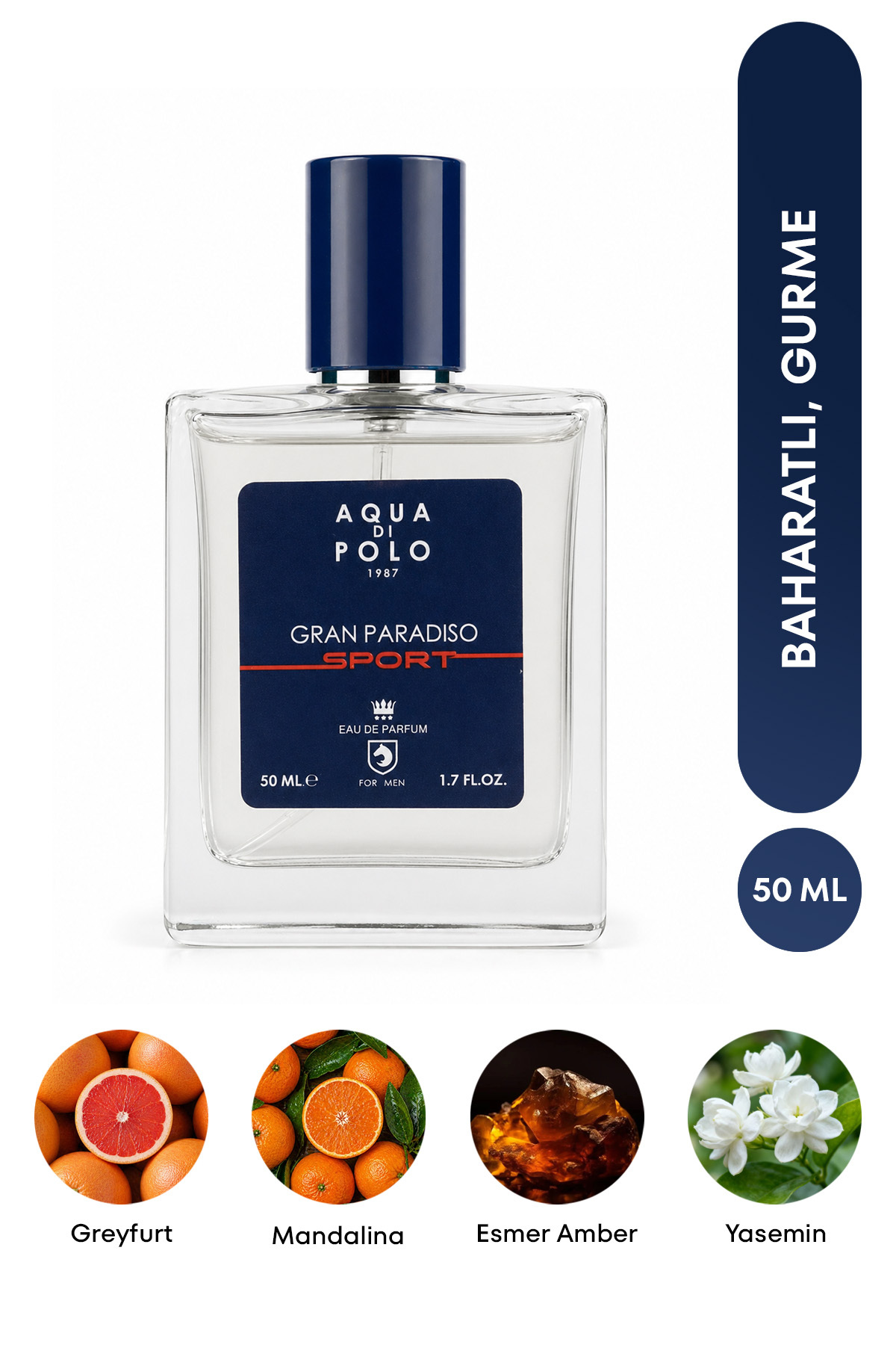 عطر مردانه GRAN PARADISO SPORT ادوپرفیوم 50 ML | مرکبات چوبی گریپ فروت دریا نعناع هندی کهربا Aqua Di Polo 1987
