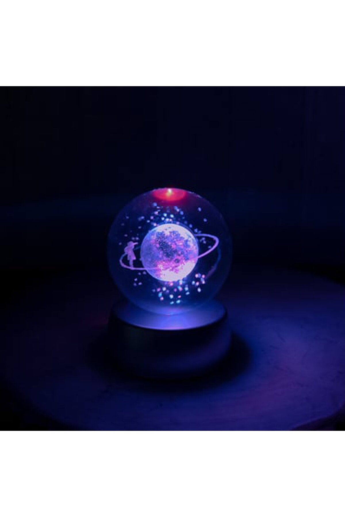 گوی برفی گردنبند دخترانه لامپ کامل ماه SATURN GIRL GLOBE با توپ کریستالی و بالون پرنده از ترکیه hediyesahibi