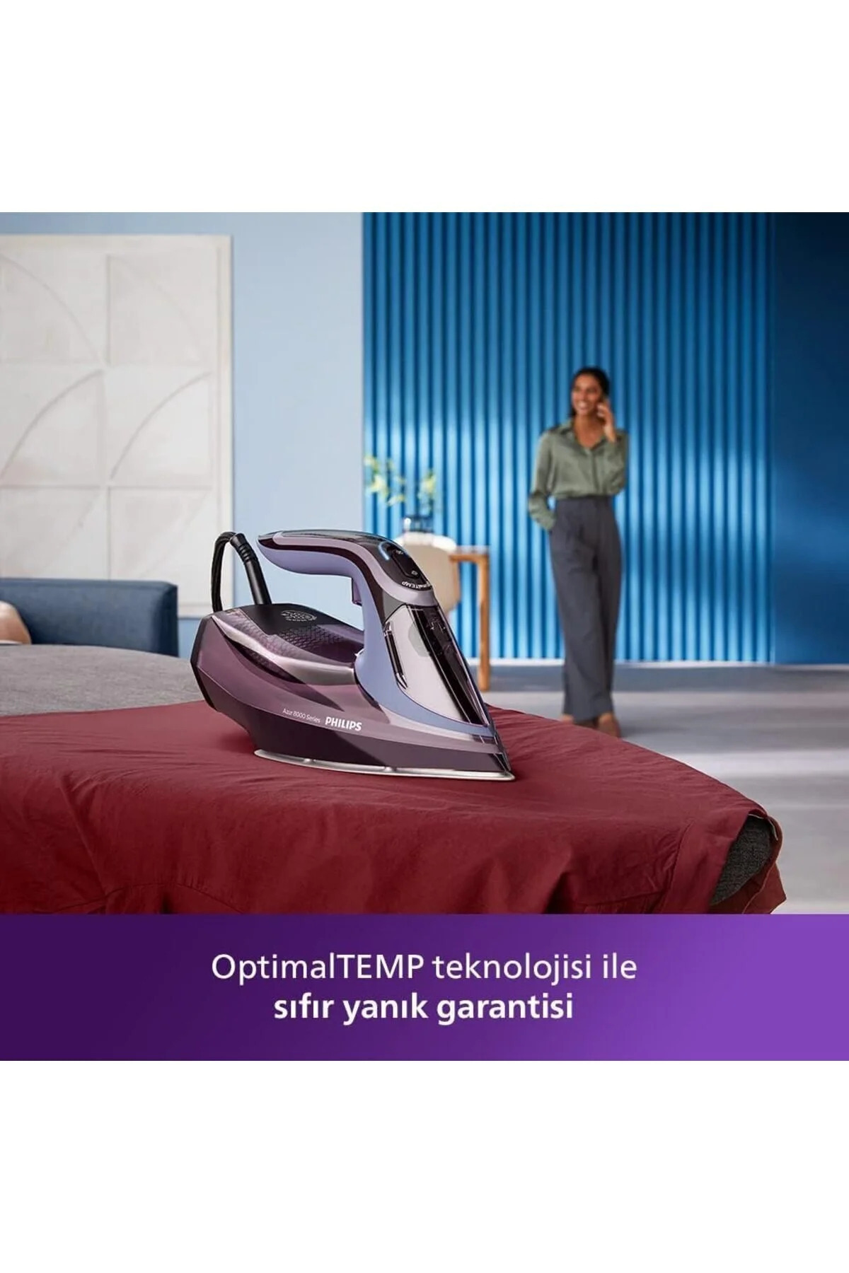 اتو بخار AZUR ESSENTIAL SERIES 3000 W STEAM IRON, بنفش تنظیم حرارت اتوماتیک طبق پارچه زیره مخصوص اورجینال Philips