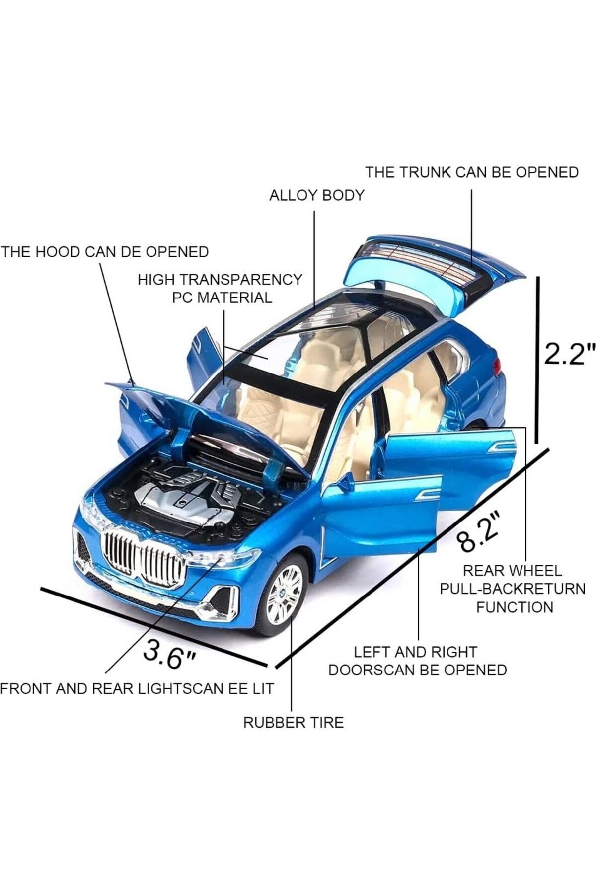 مدل خودرو BMW X7 CAR 1:24 DIECAST METAL MODEL COLLECTION JEEP SUV ماشین با صدا و نور اورجینال scntoys