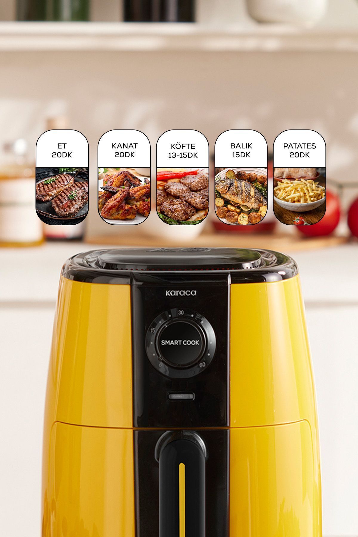 سرخ کن AIRFRYER جمع و جور SMART COOK زرد با تایمر تا 60 دقیقه برای 2 نفر اورجینال Karaca
