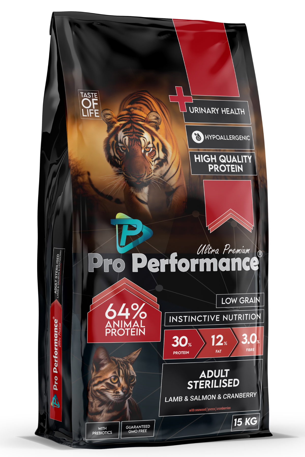 غذای خشک گربه بالغ ویژه گربه‌های عقیم‌شده Ultra Premium، ۱۵ کیلوگرم، با طعم بره، سالمون و کرنبری، پرو پرفورمنس Pro Performance