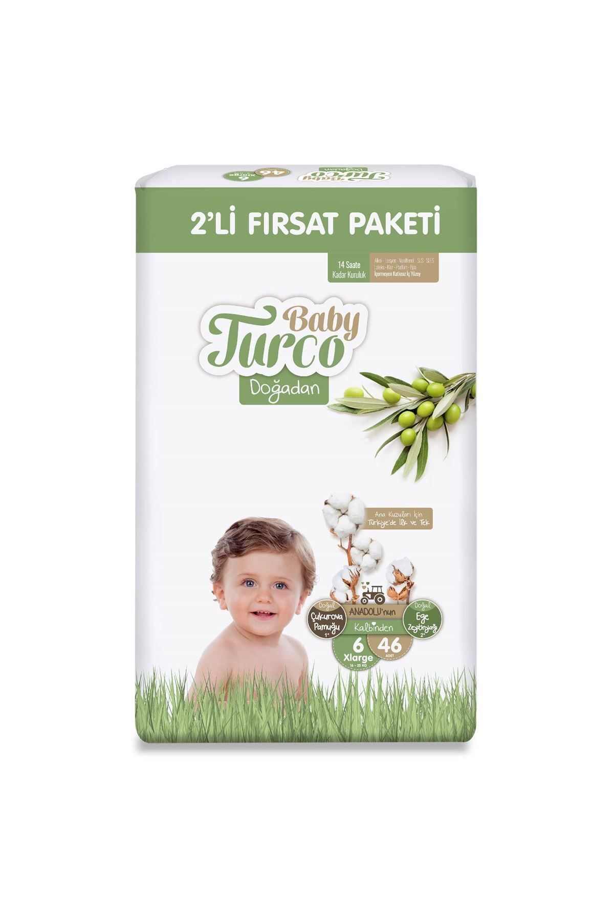 پوشک بچه بسته فرصت 2 تکه سایز 6 XLARGE 46 عددی اورجینال Baby Turco