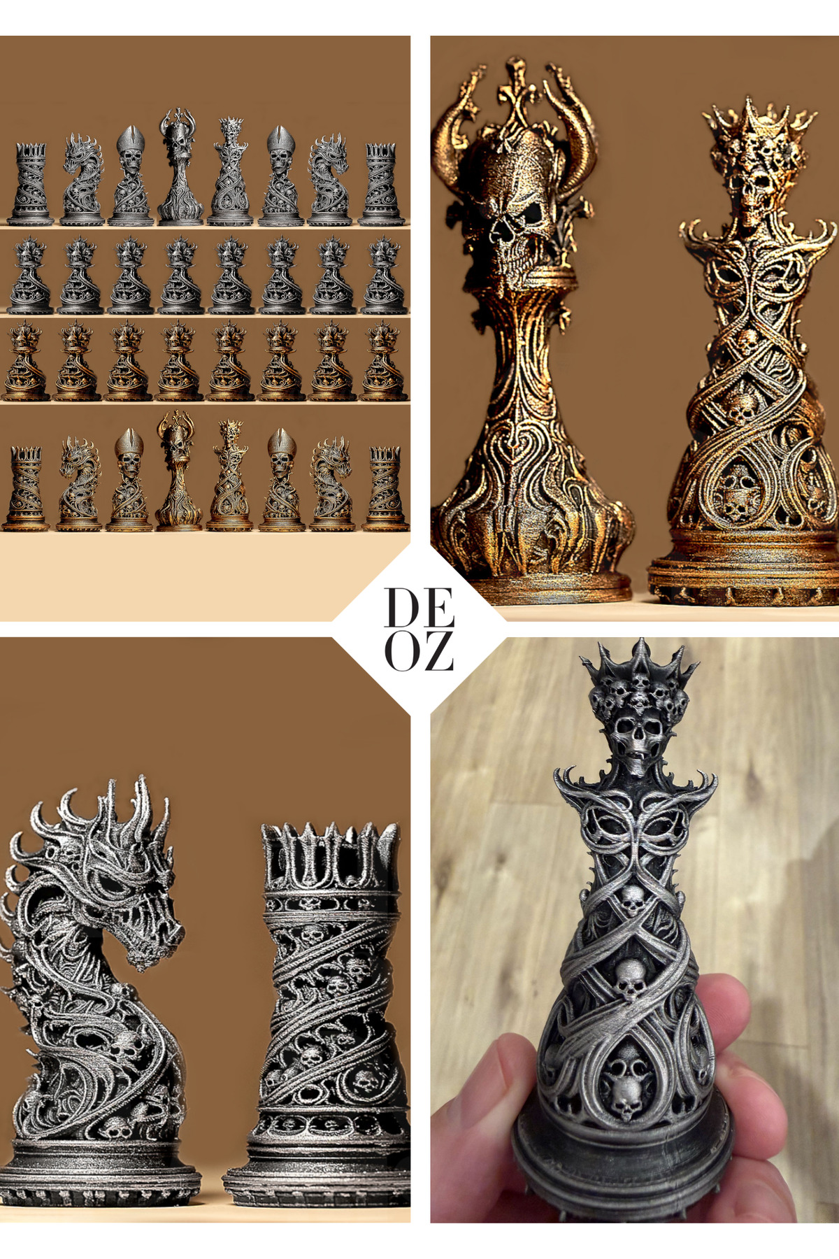 شطرنج مجموعه قطعات تزیین شده گوتیک – طرح ویژه کلکسیونی تزئینی چاپ سه بعدی DEOZ3D