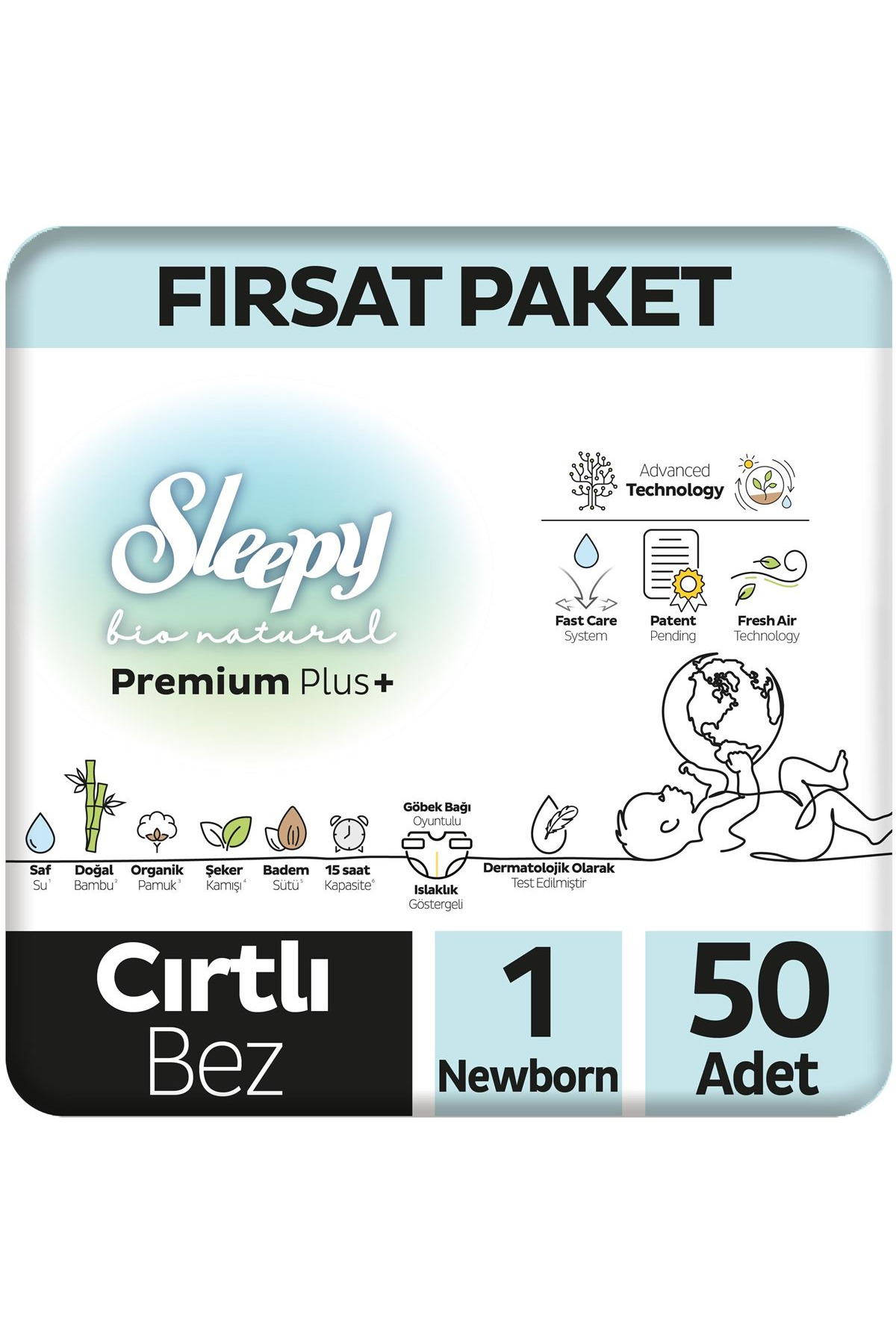 پوشک بچه پکیج فرصت کودک بایو نچرال سایز 1 50 تکه نوزاد اورجینال Sleepy