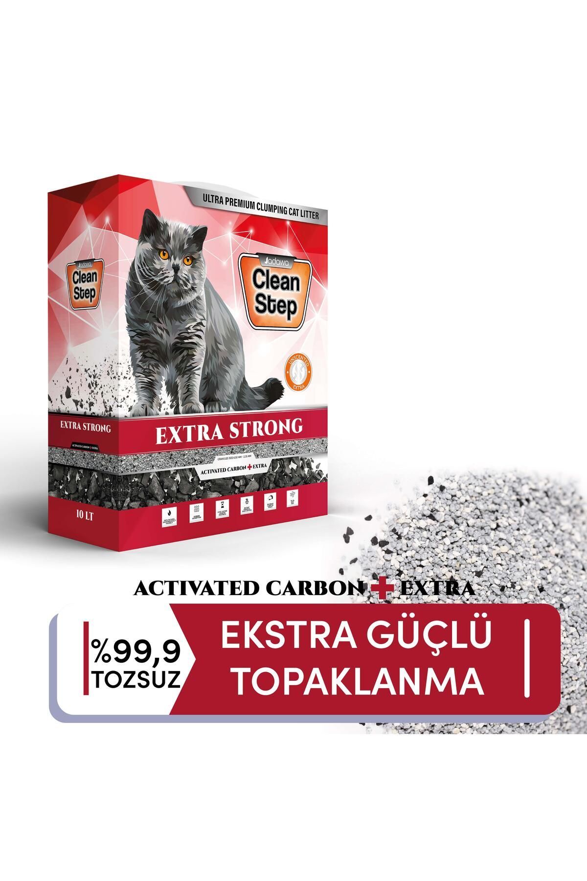 خاک گربه جاداوا jadawa Clean Step Extra Strong، بنتونیتی با کربن فعال و دانه‌ریز، ۱۰ لیتر