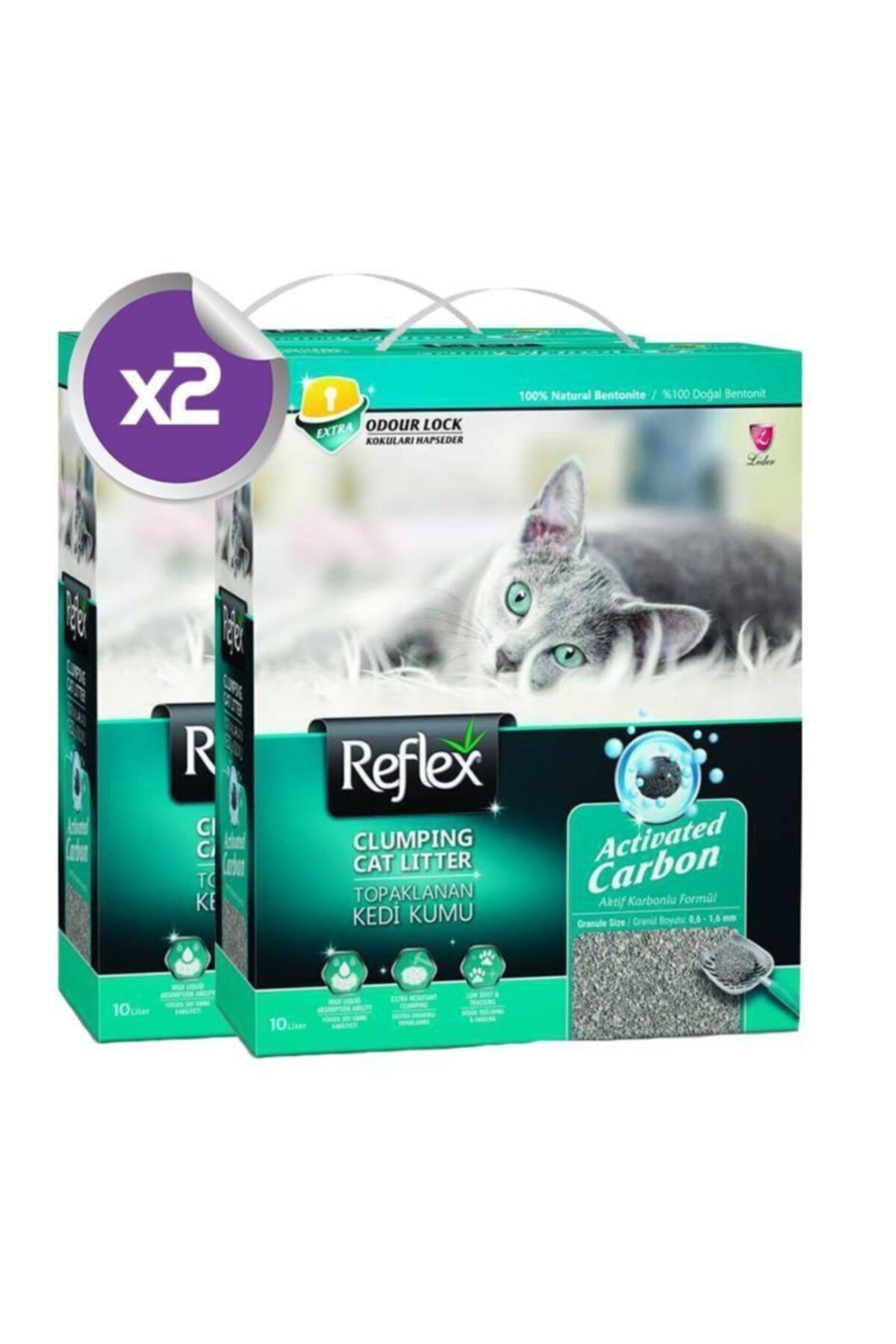 خاک گربه رفلکس Reflex کربن فعال، بنتونیتی، بسته ۲ عددی ۱۰ لیتری