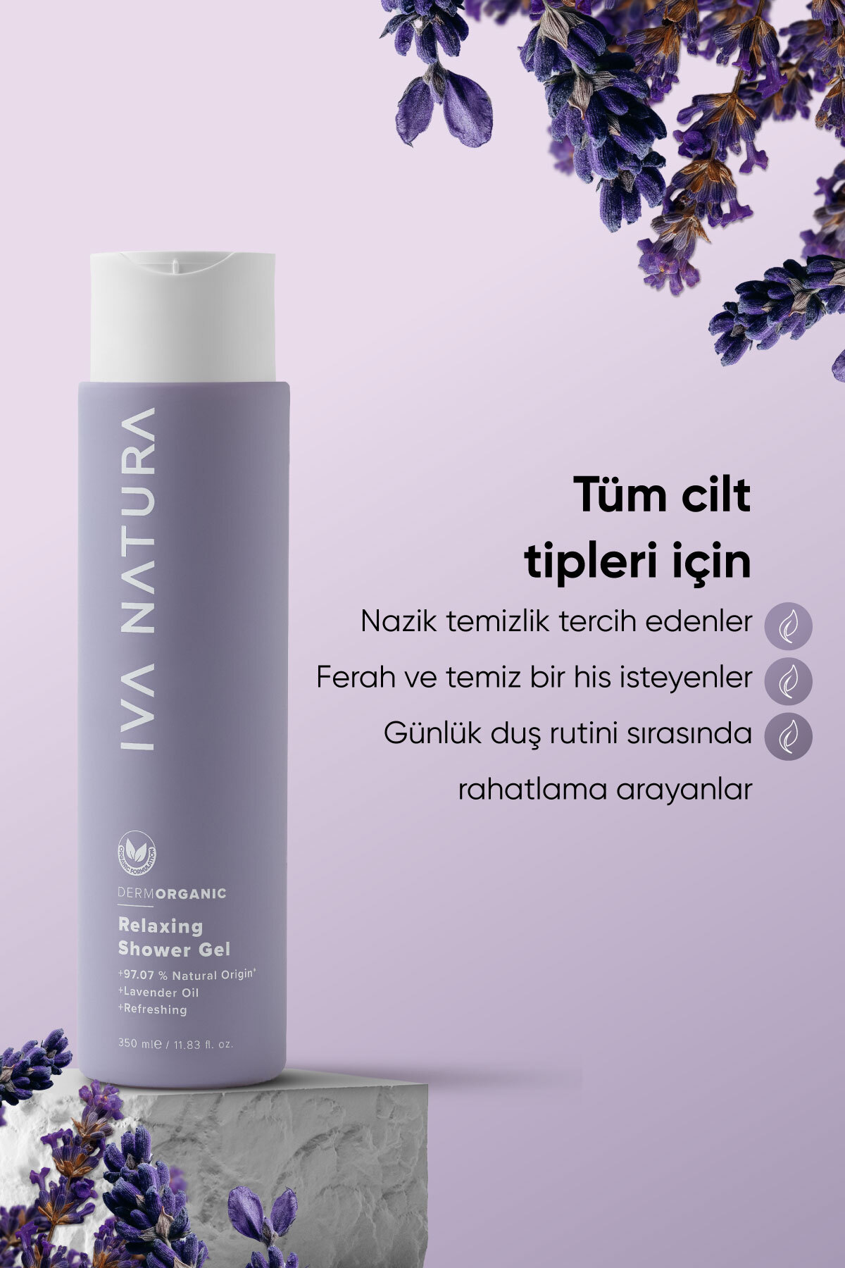 ژل دوش ارگانیک با عصاره اسطوخودوس مناسب برای پوست حساس 350 میلی لیتر Iva Natura
