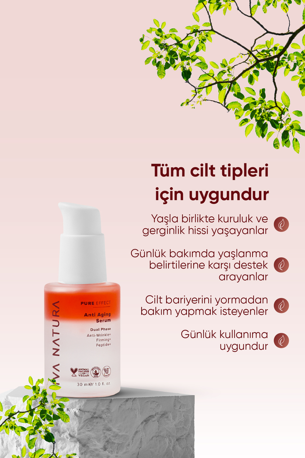سرم پوست ضد پیری با پپتید حجم 30 میلی لیتر Iva Natura