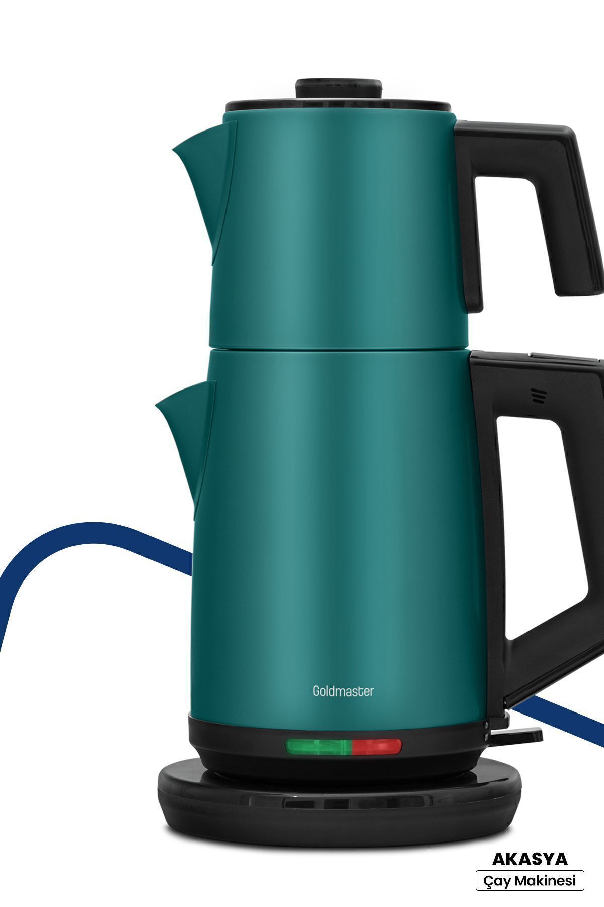 چای ساز و کتری استیل طرح بدون چکه AKASYA GREEN XL 2200 وات ثبت اختراع اورجینال GoldMaster