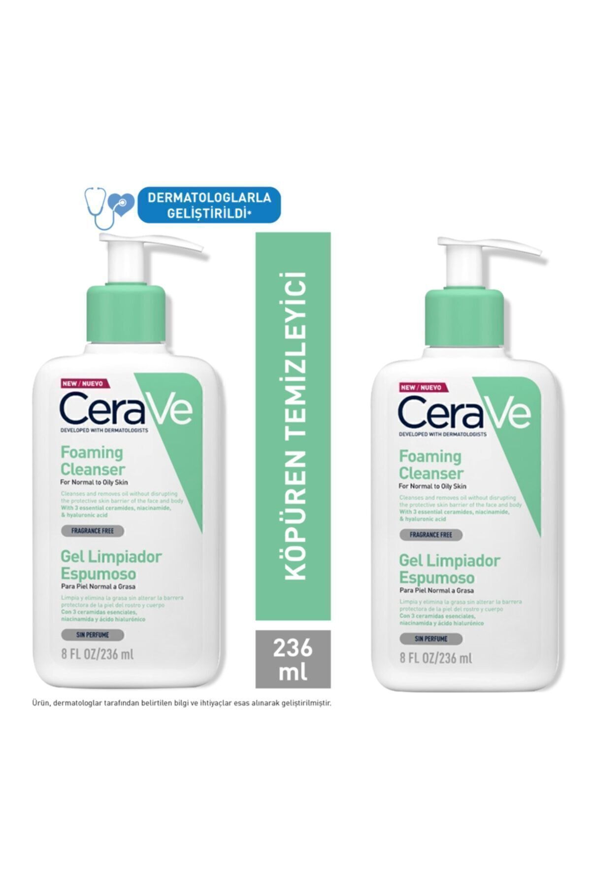 CeraVe پاک کننده فوم سرامیکی برای پوست عادی و چرب 236 میلی لیتر x 2 عدد