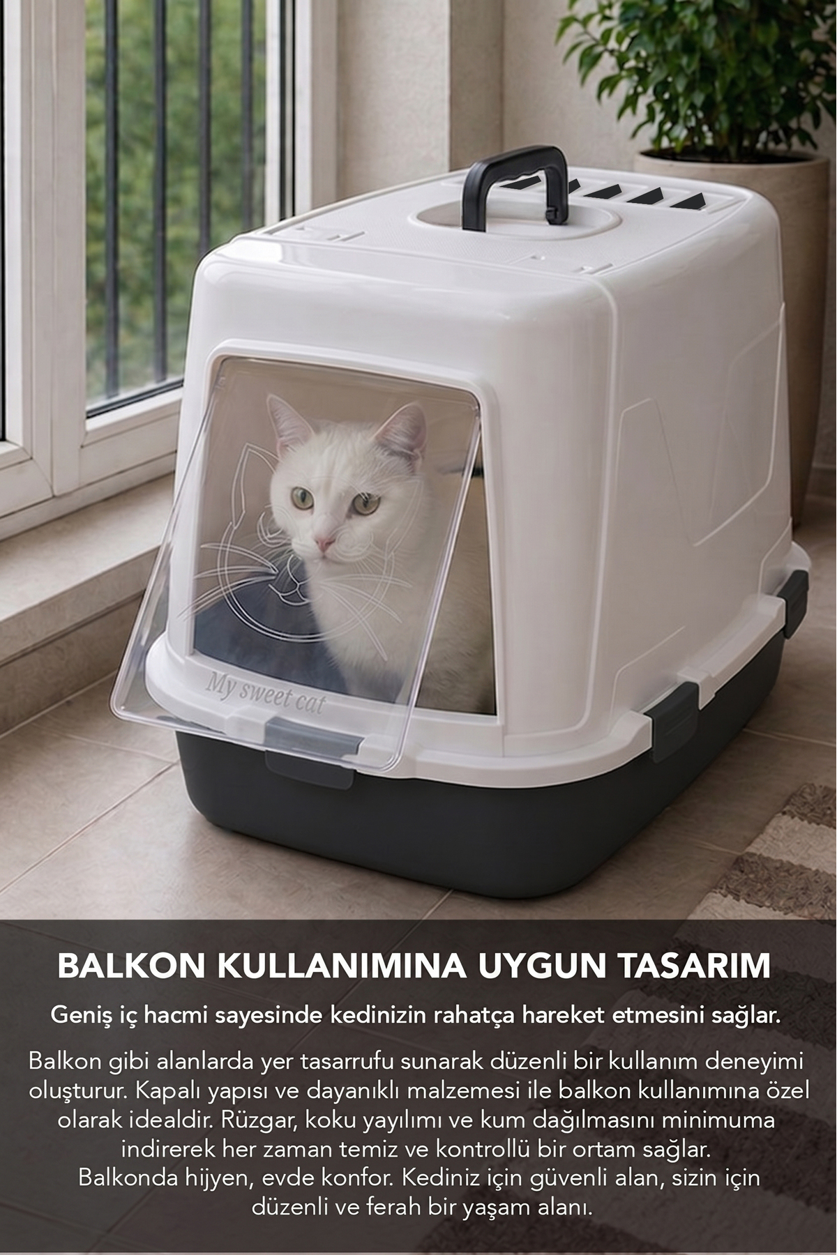 توالت گربه سرپوشیده XXL مگا با فیلتر بو و بیلچه، سفید، ملنی هوم Meleni Home مدل MCH-4203