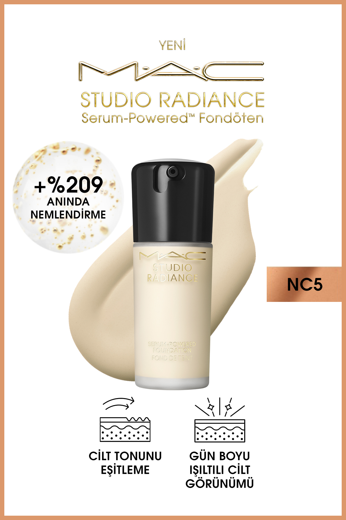 Mac پایه پوششی موسسه رادیانس سرم تغذیه شده رنگ پوست NC5 30 میلی لیتر