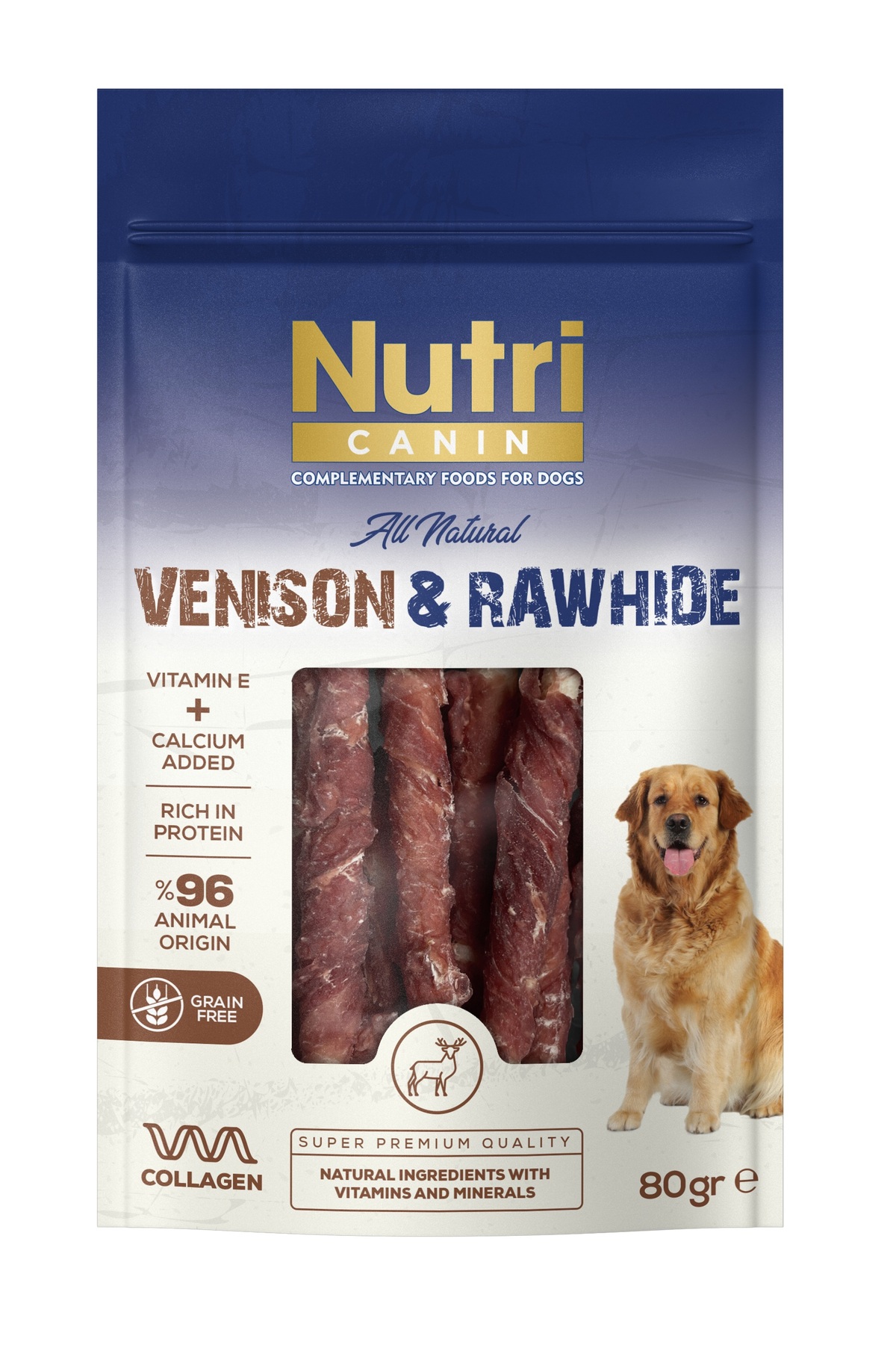 تشویقی سگ استخوان پوست‌خام پیچیده‌شده با گوشت گوزن، ۸۰ گرم، Nutri Canin-645
