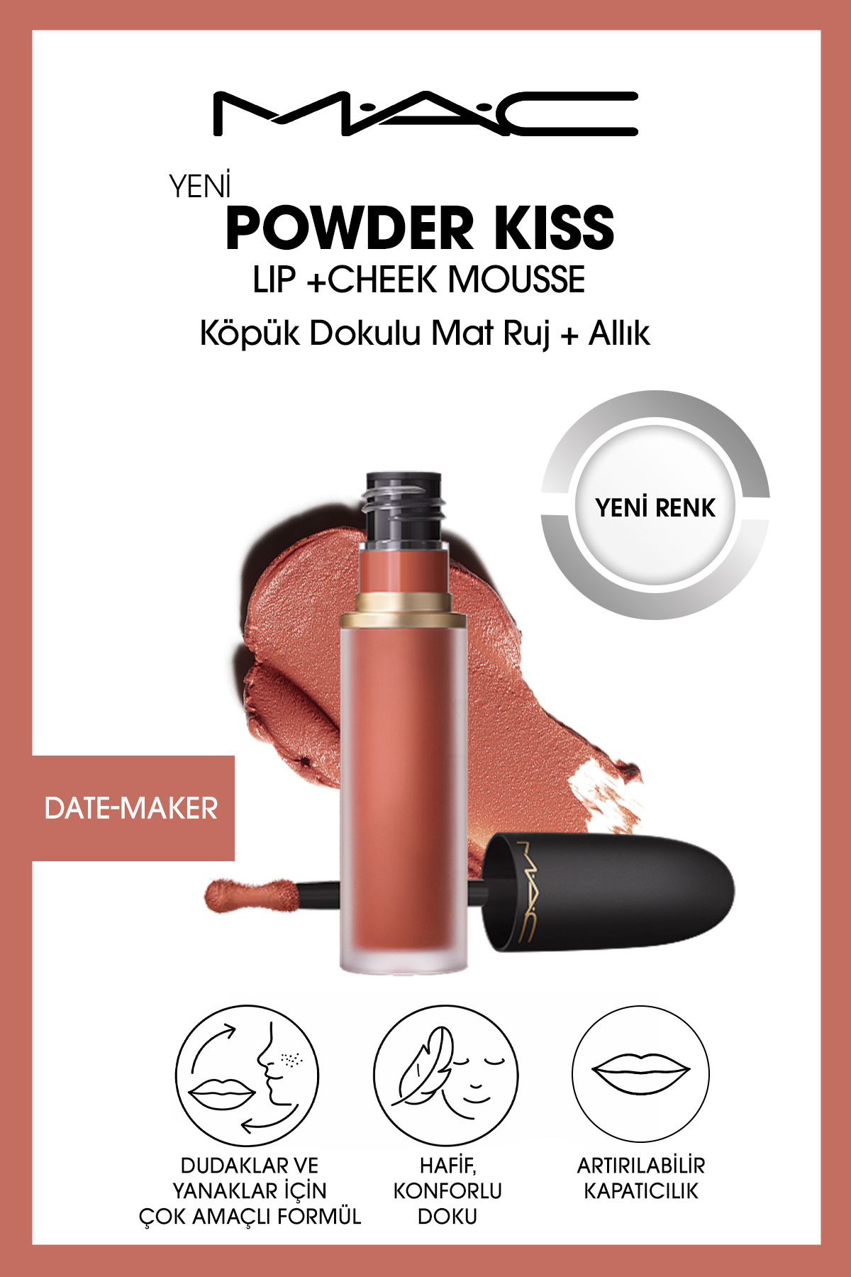 رژ لب مایع  مات Powder Kiss مدل DATE-MAKER تاریخ ساز حجم 5 میل مک MAC