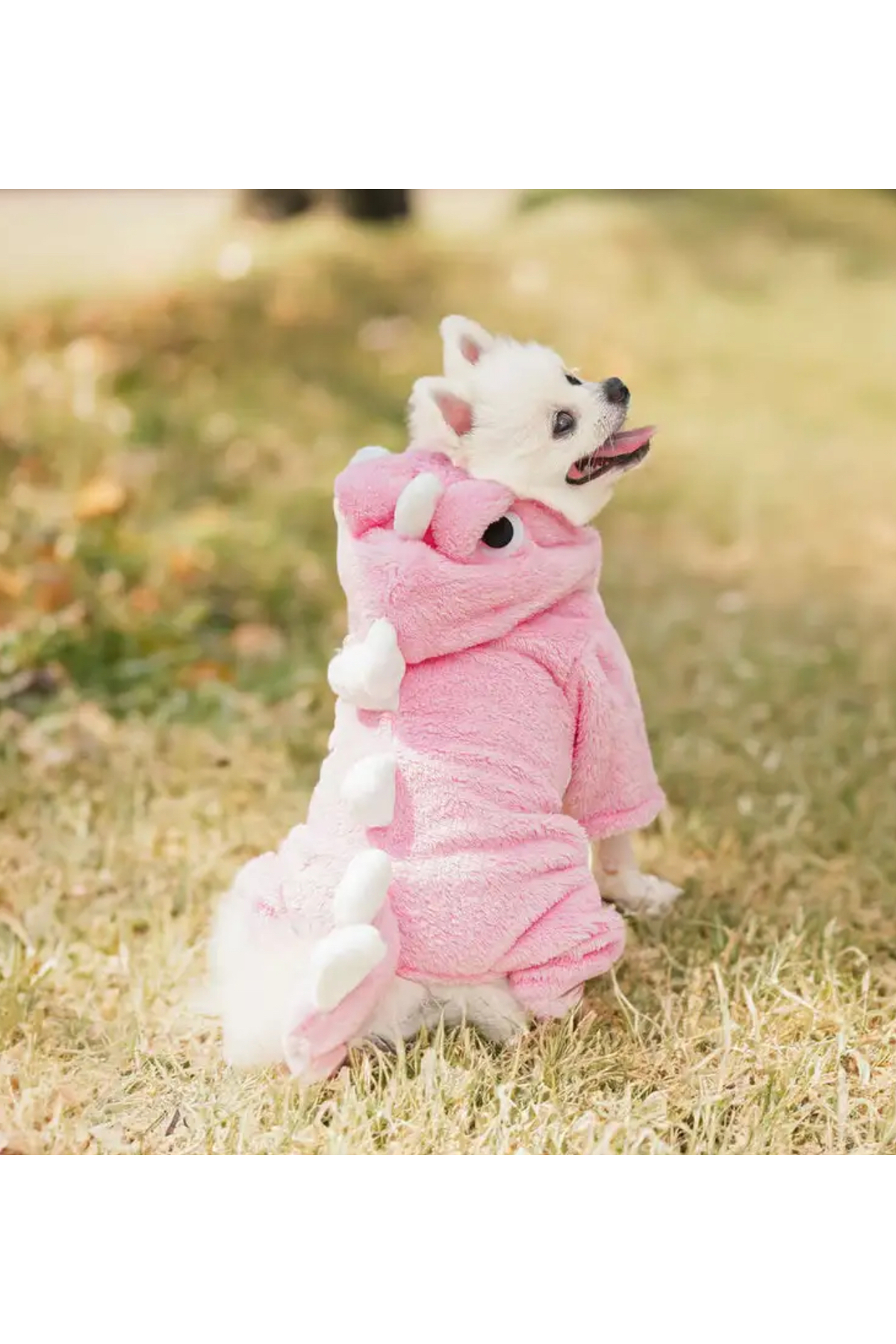لباس سرهمی سگ دایناسوری کلاه‌دار پا بوتیک Paw Butik، صورتی