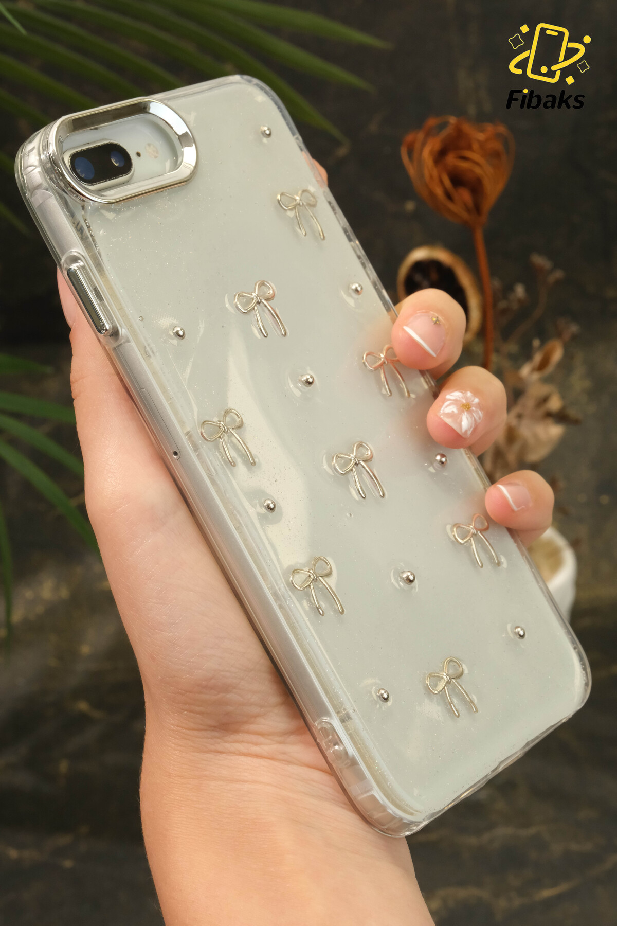 کاور و قاب محافظ APPLE IPHONE 7 8 PLUS کمان طرح شفاف براق دوربین فیبکس Fibaks
