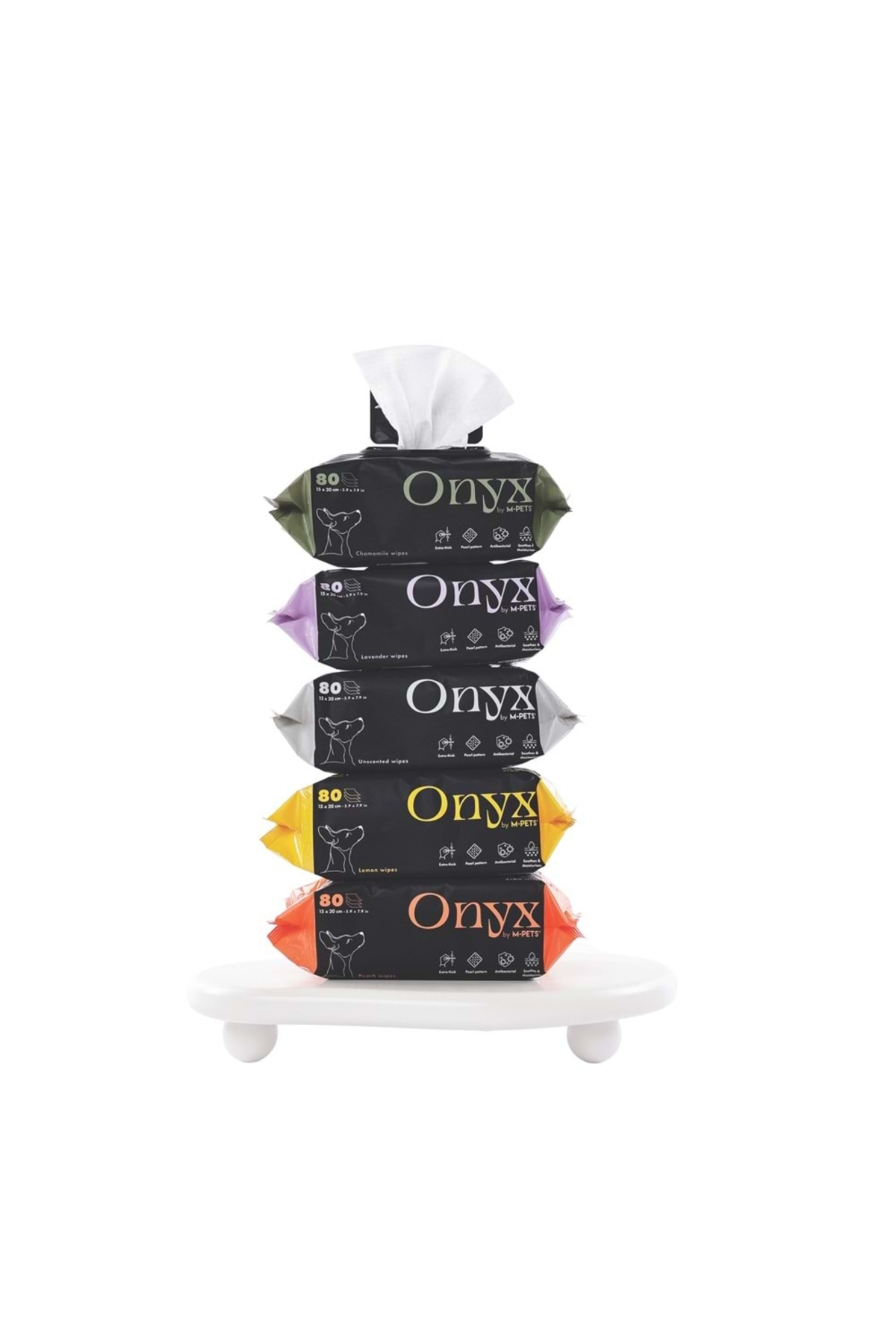 دستمال مرطوب پاک‌کننده گربه و سگ ام‌پتس M-PETS ONYX با رایحه هلو، ۸۰ عدد