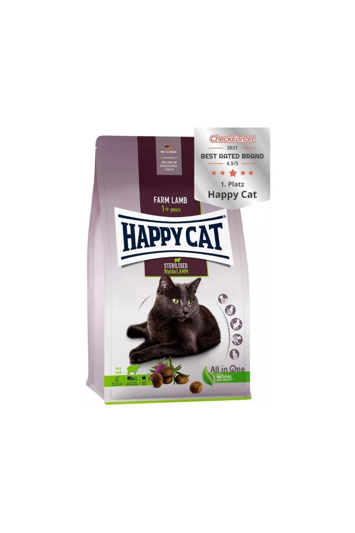 غذای خشک گربه هپی کت Happy Cat با طعم بره، مخصوص گربه‌های عقیم‌شده، ۱۰ کیلوگرم