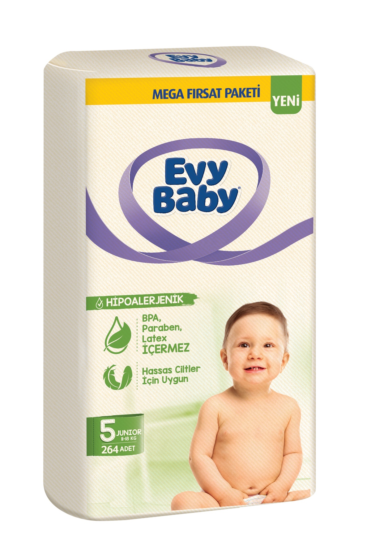 پوشک بچه مگا فرصت بسته بندی سایز 5 264 عدد اورجینال Evy Baby