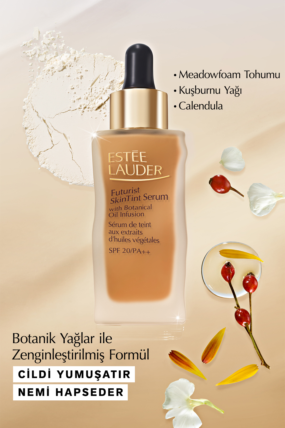 کرم پودر بنیاد سرم SINTINT FUTURIST 30ML SPF20 رنگ: ماسه ادویه 4N2 Estee Lauder