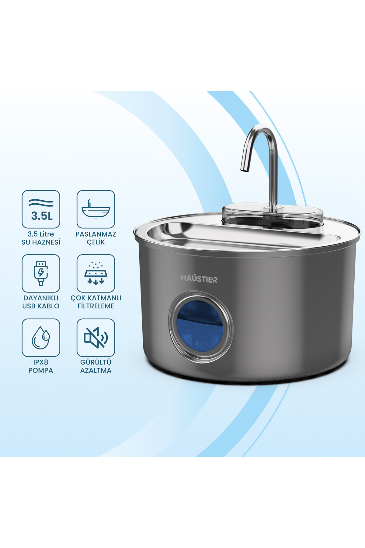ست ظرف غذای هوشمند دوربین‌دار QQ005 مشکی و آب‌نمای WF009LS-M هاوستایر Haustier