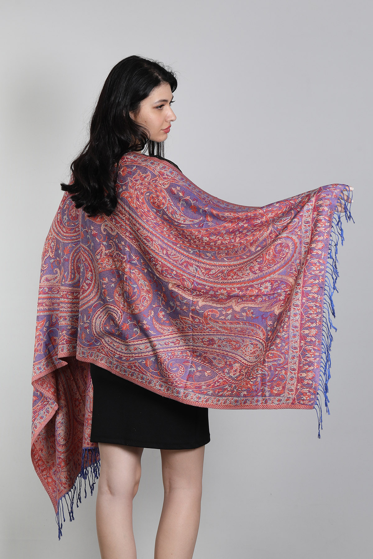شال ابریشمی دوروی میستیک Mystic مدل MS-401، سالمونی چندرنگ زنانه
