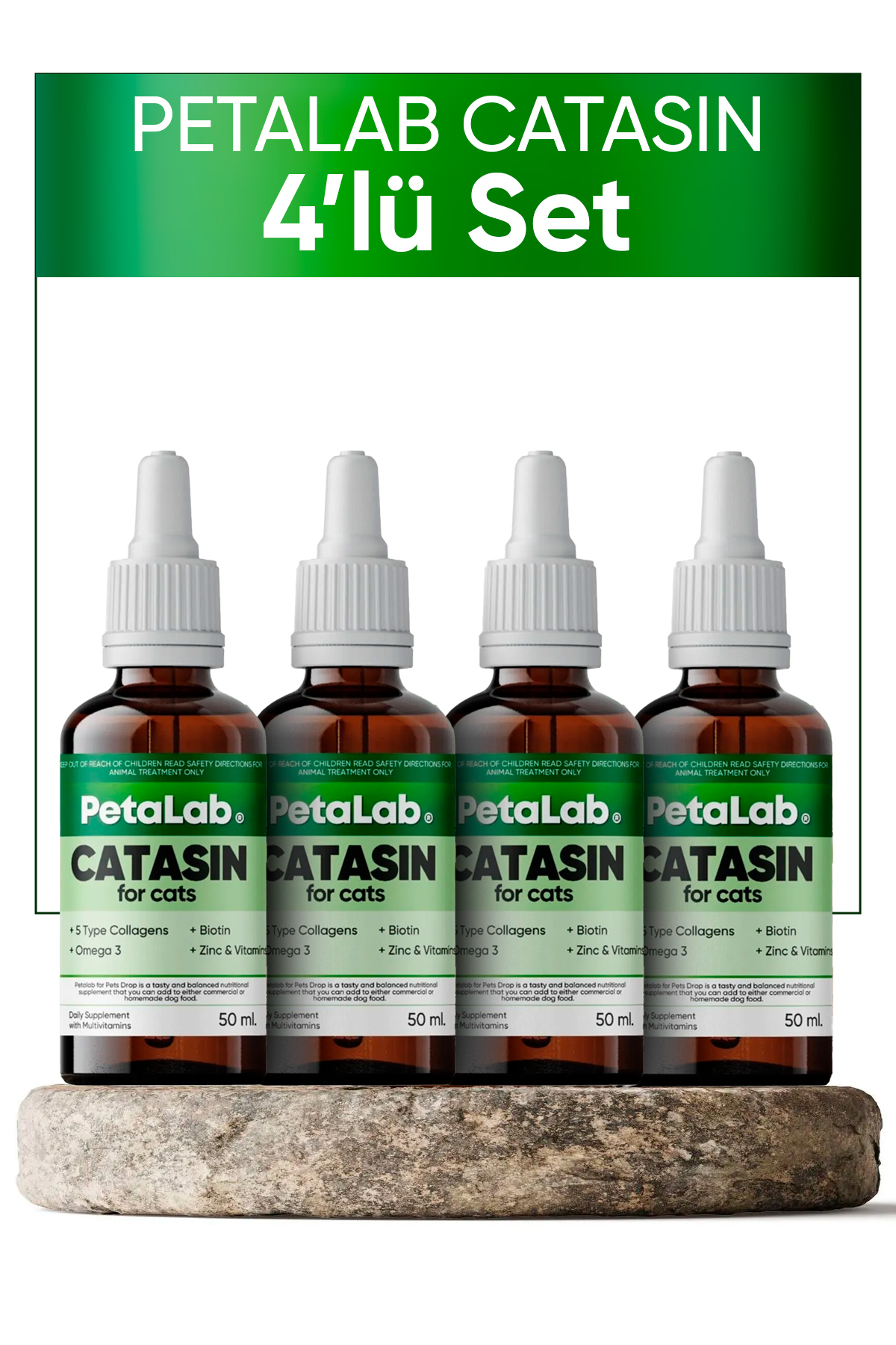 قطره کلاژنی سلامت موی گربه پت‌لب PETLAB Catasin، بسته ۴ عددی 50 ml