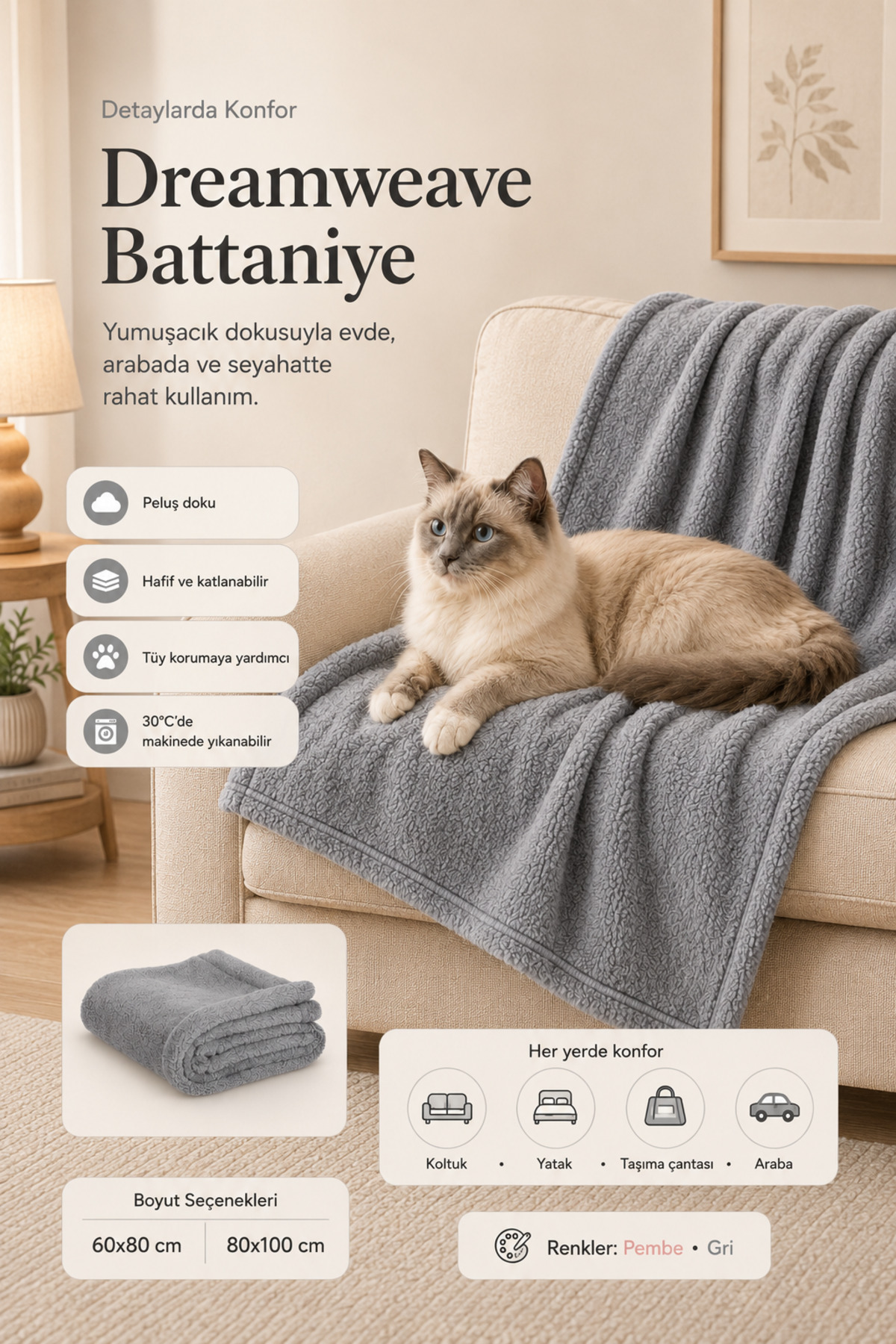 پتوی قابل شست‌وشوی گربه و سگ جانگولیکا پت پروداکتس Jungolica Pet Products، Dreamweave، مدل JPP22، طوسی روشن