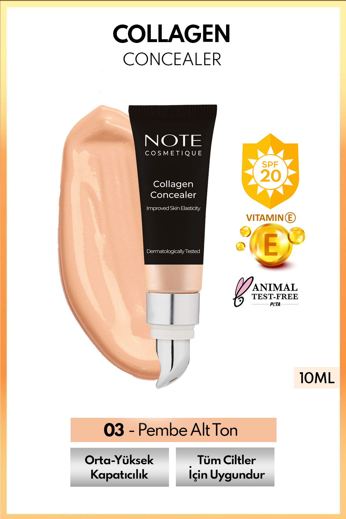 کانسیلر کرم پودر با خاصیت کلاژن و SPF 20 رنگ 03 متوسط تیره نوت کازمتیکس Note Cosmetics