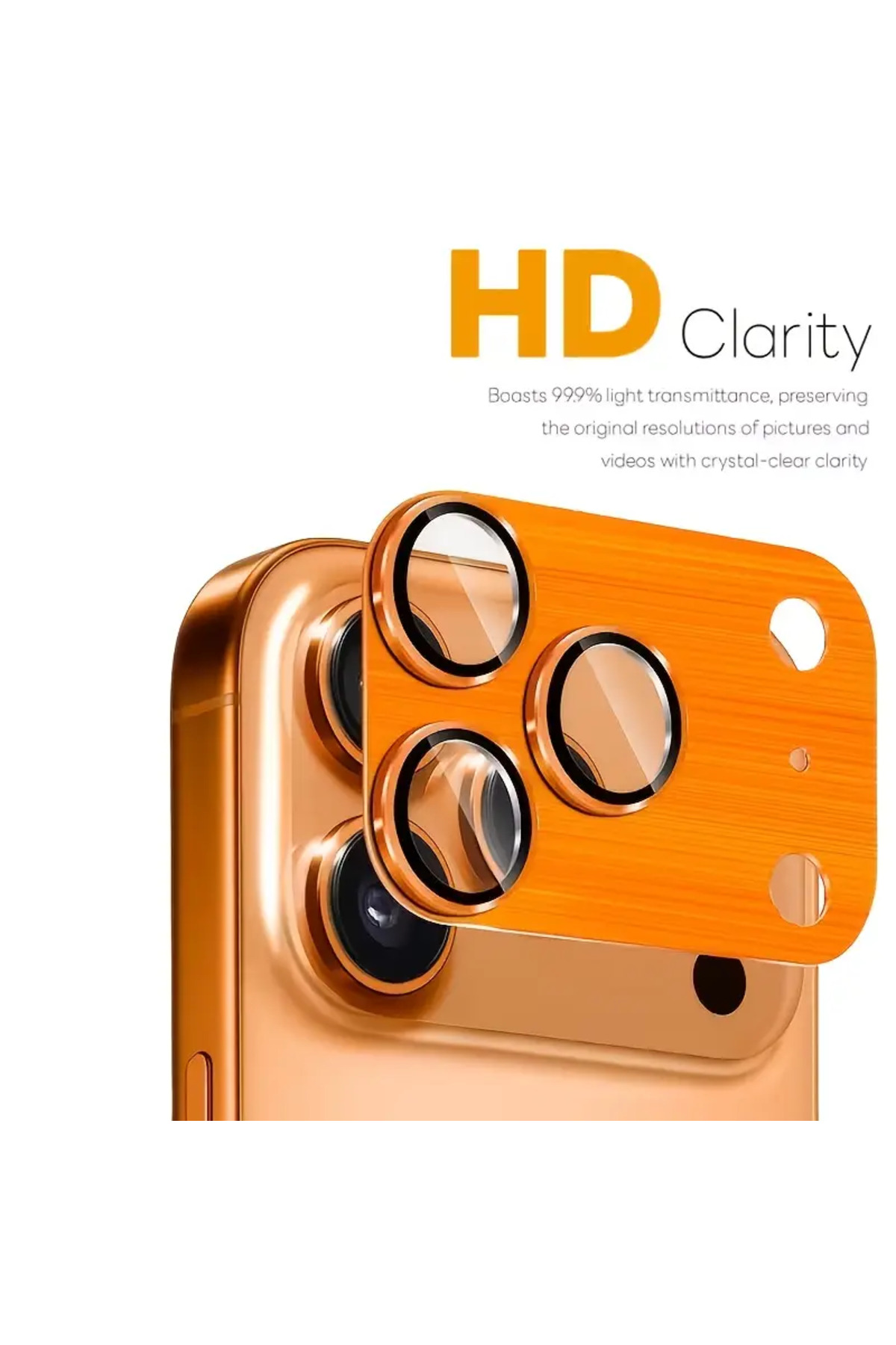 محافظ لنز دوربین نارنجی با قاب کاملاً سازگار IPHONE 17 PRO فیبکس Fibaks