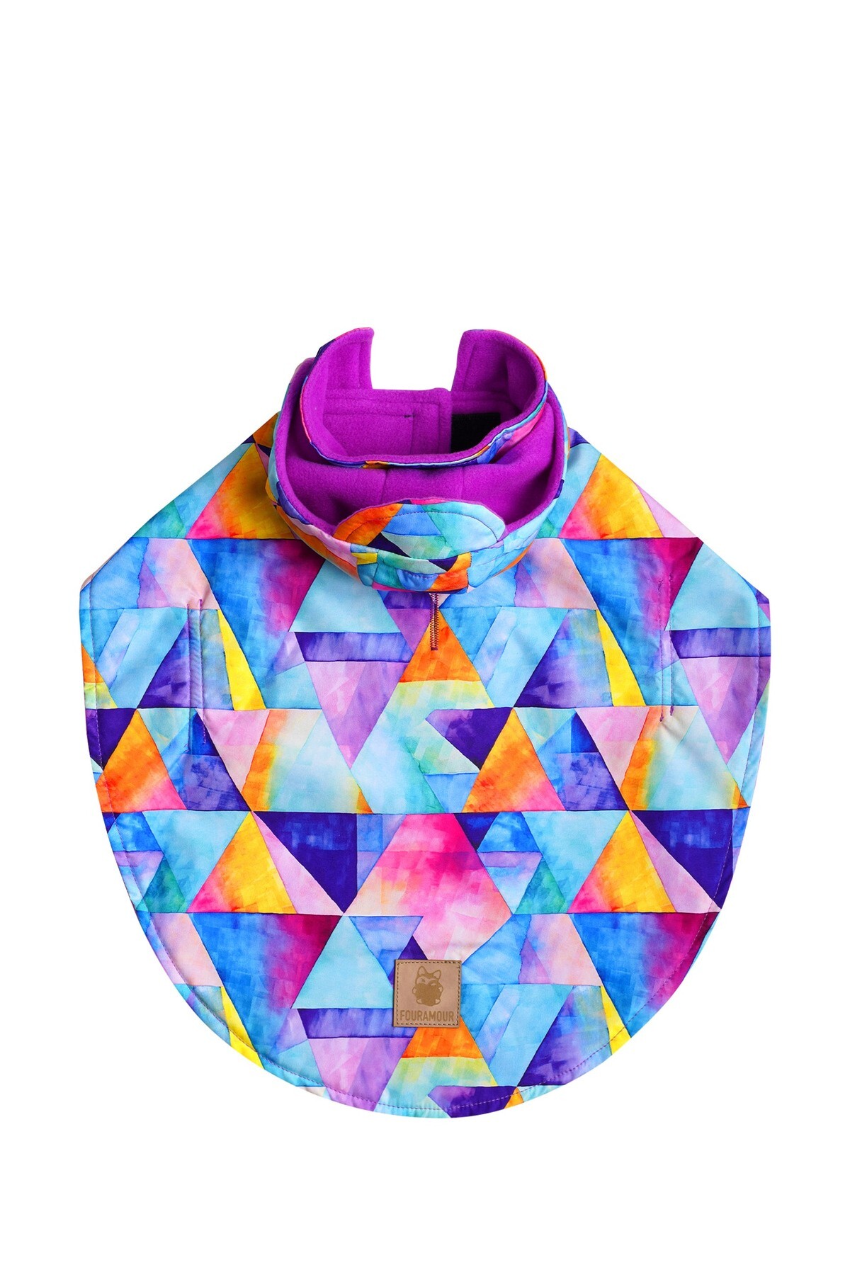 بارانی پانچویی سگ فورامور Fouramour مدل Watercolor Geometric Mosaic، آستر پلار، ضدآب، بنفش