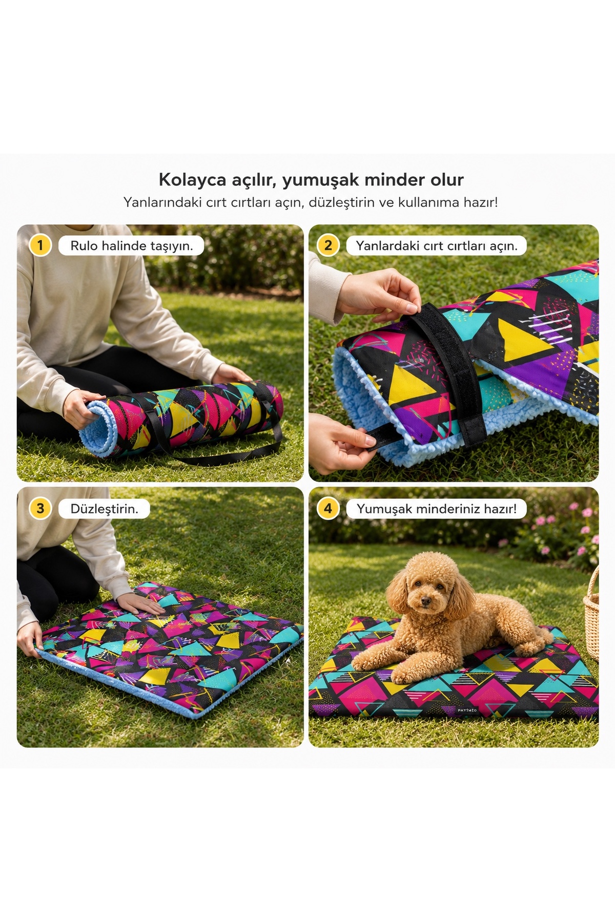 جای خواب سگ تاشو پاتیمیو PATİMİO Happy Dogs با بند دوشی زرشکی