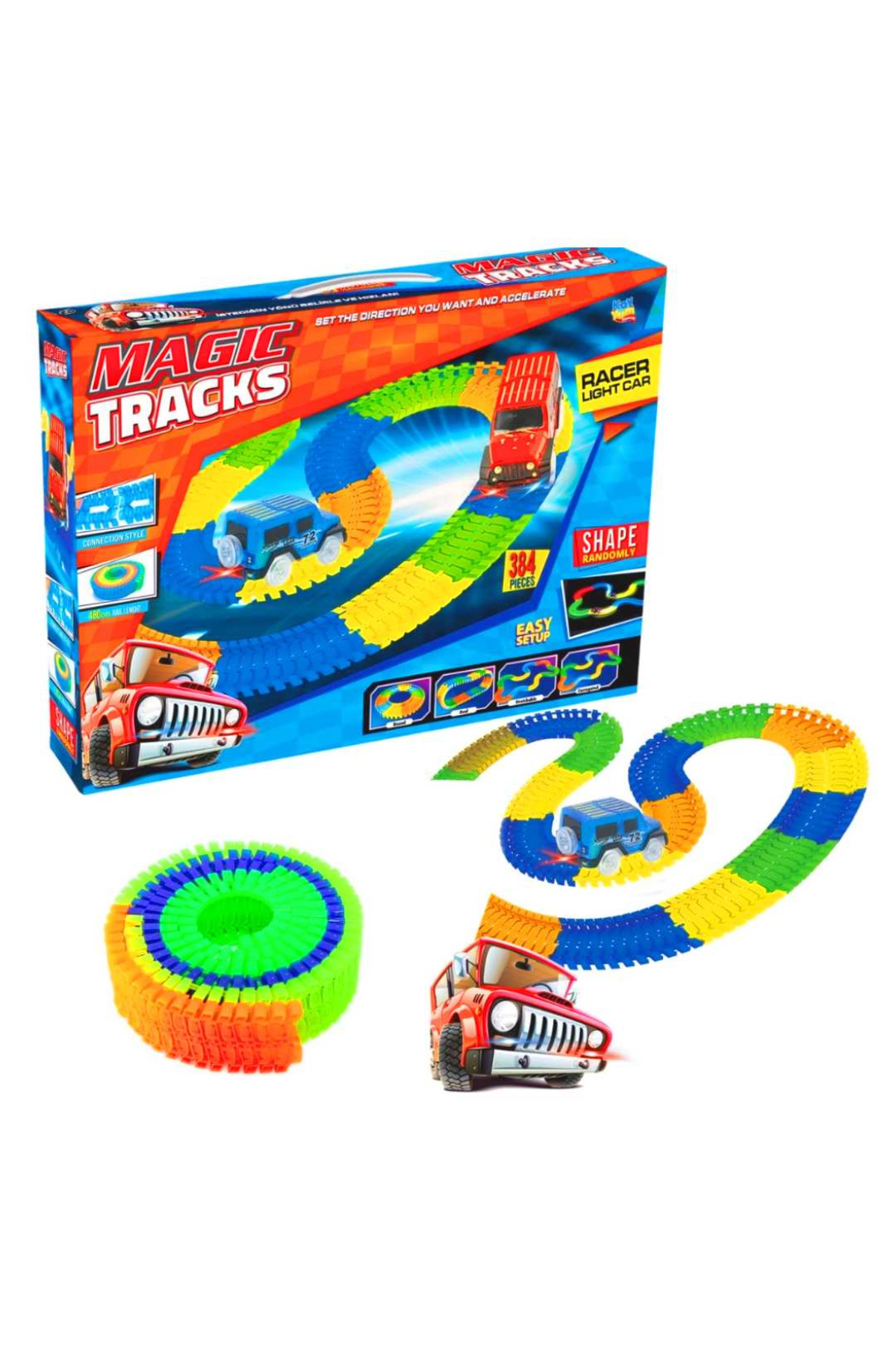 ماشین اسباب بازی TOY MAGIC TRACKS اتومبیل های سبک طول ریل 480 سانتی متر 384 قطعه 3+ Genel Markalar