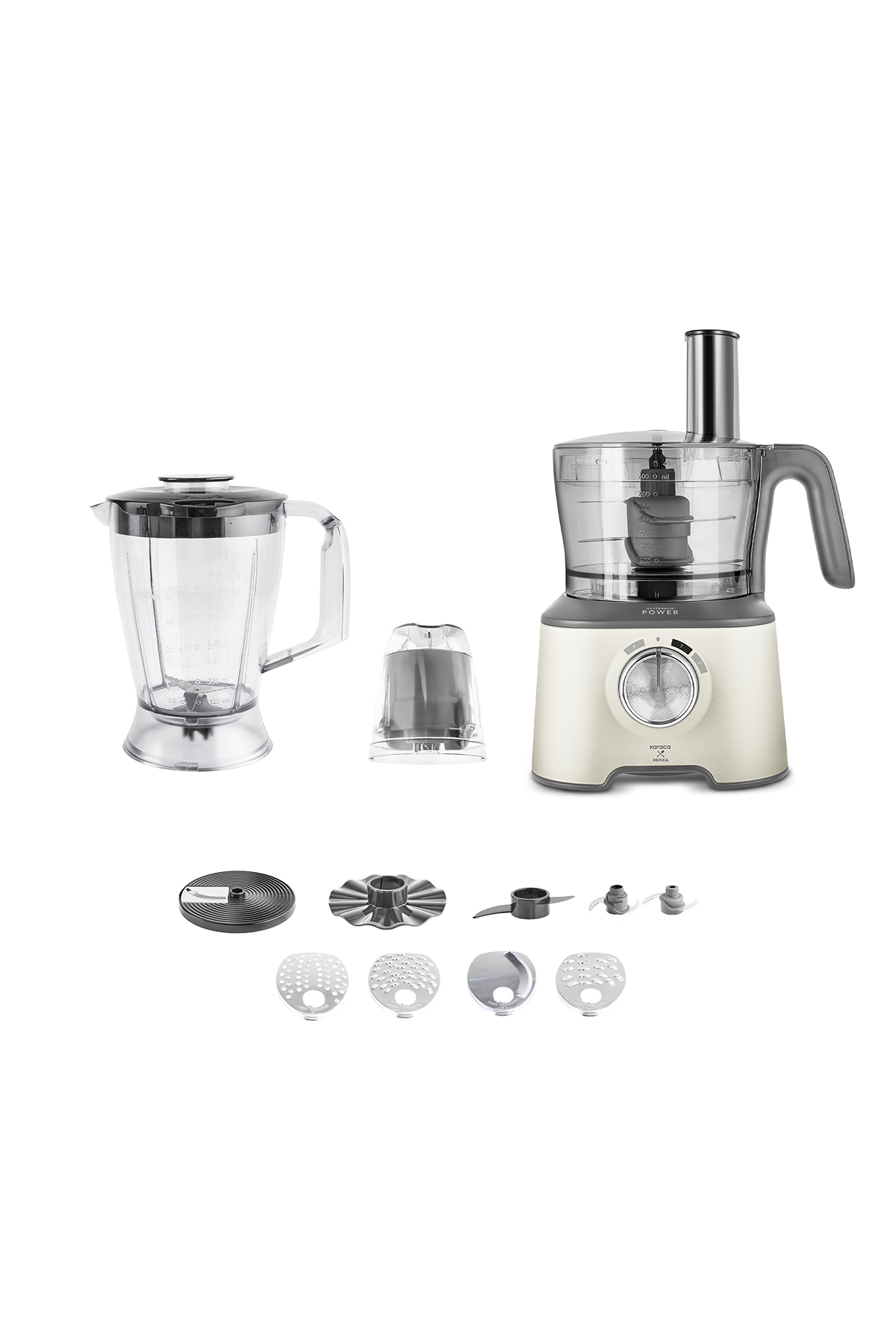 ست مخلوط کن X REFIKA MASTERMAID POWER 10 IN 1 FOOD PROCESSOR SWISS CREAM 2000W اورجینال Karaca