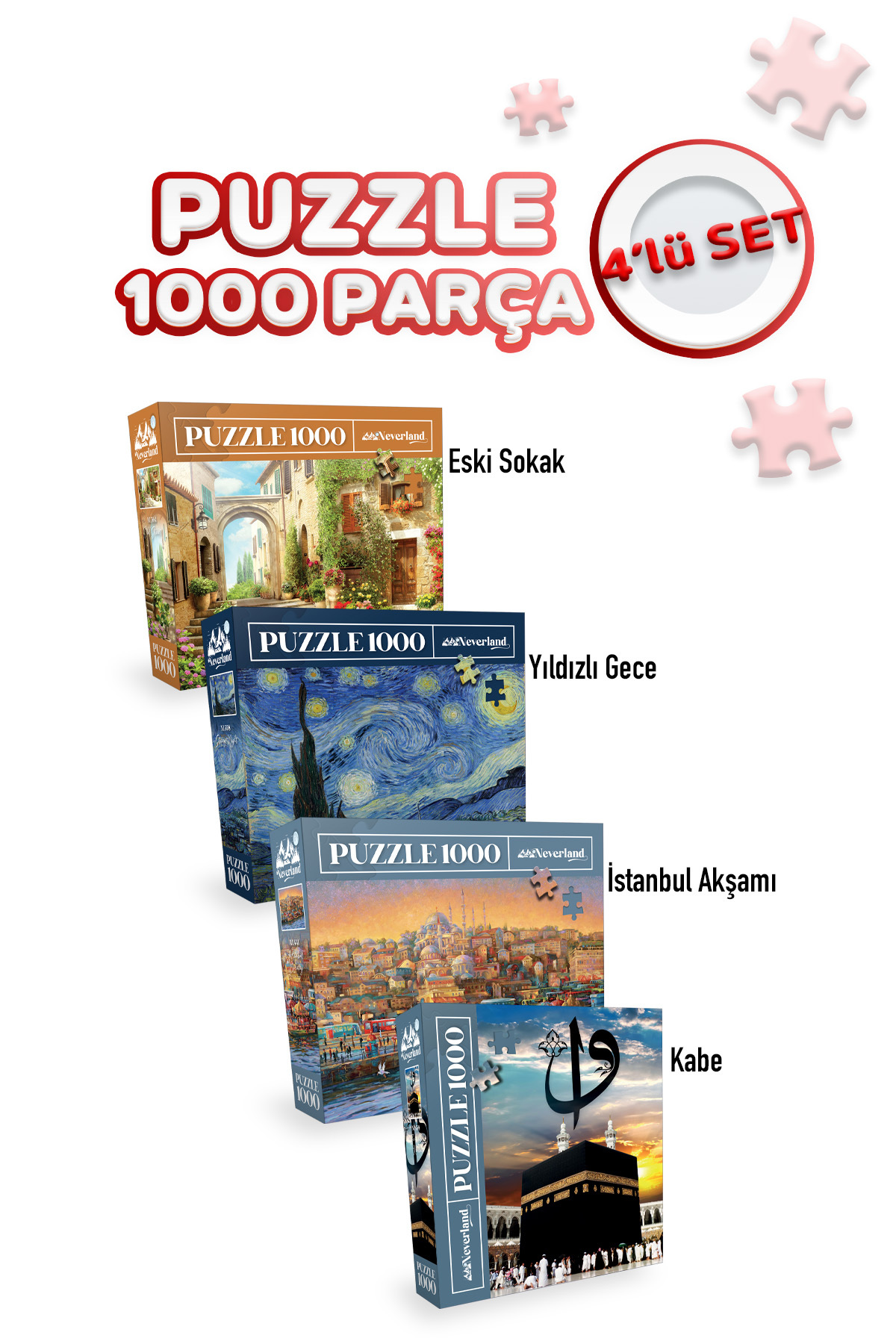 پازل 4 قطعه 1000 KAABA مقدس استانبول عصر شب ستاره خیابان قدیمی Neverland