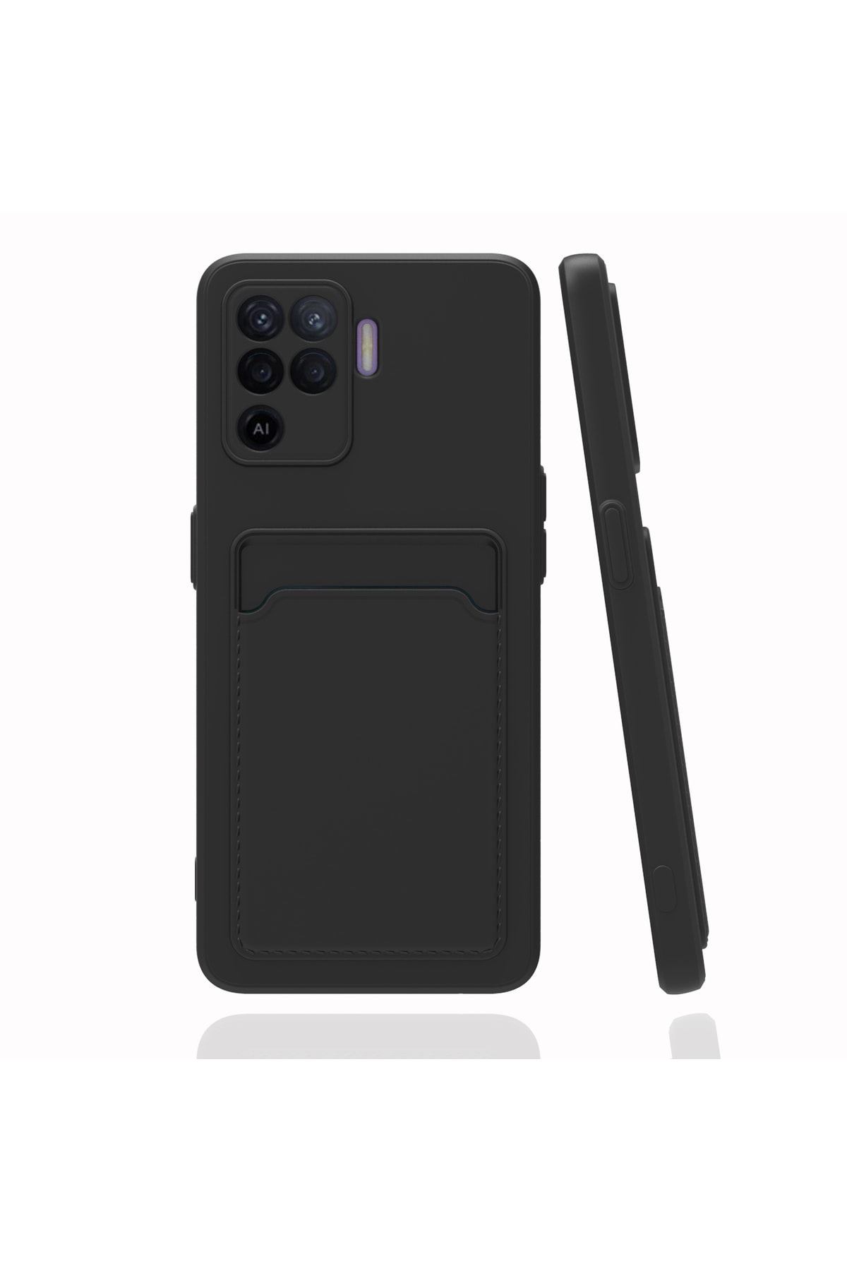 کاور و قاب OPPO RENO 5 LITE با محافظ دوربین جای کارت کیف پول دکمه‌های قرمز سیلیکونی مشکی فیبکس Fibaks