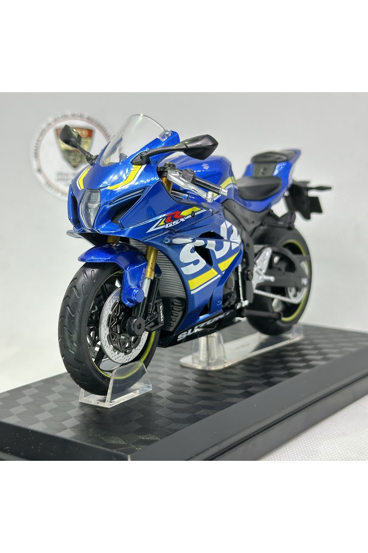 مدل خودرو سوزوکی GSX R1000 آبی تیره 1:12 17 موتورسیکلت پایه فلزی دیکست – دارای مجوز اورجینال MotoGarage