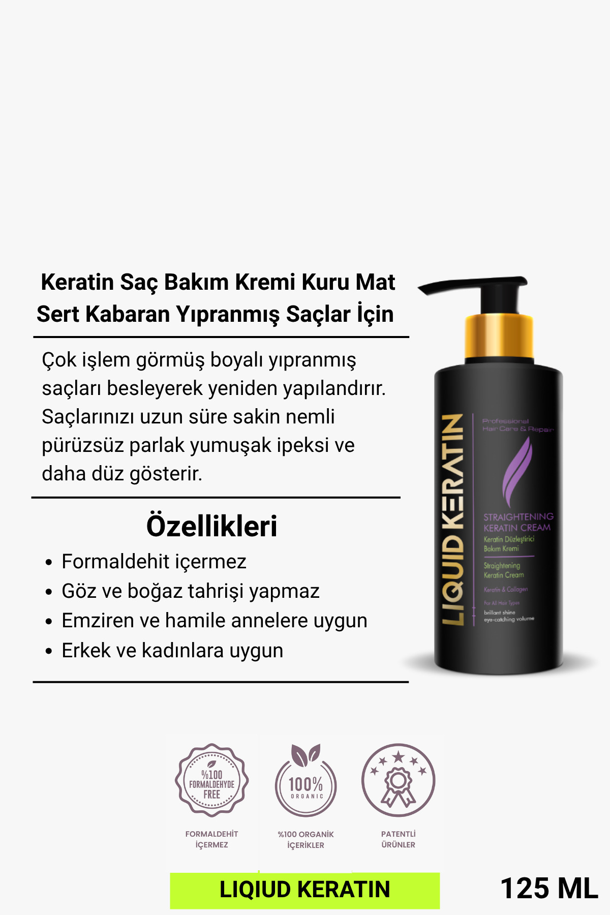 نرم کننده مو کرم مراقبت از کراتینه مرطوب و برای موهای خشک سخت آسیب دیده وز 125 میل Liquid Keratin