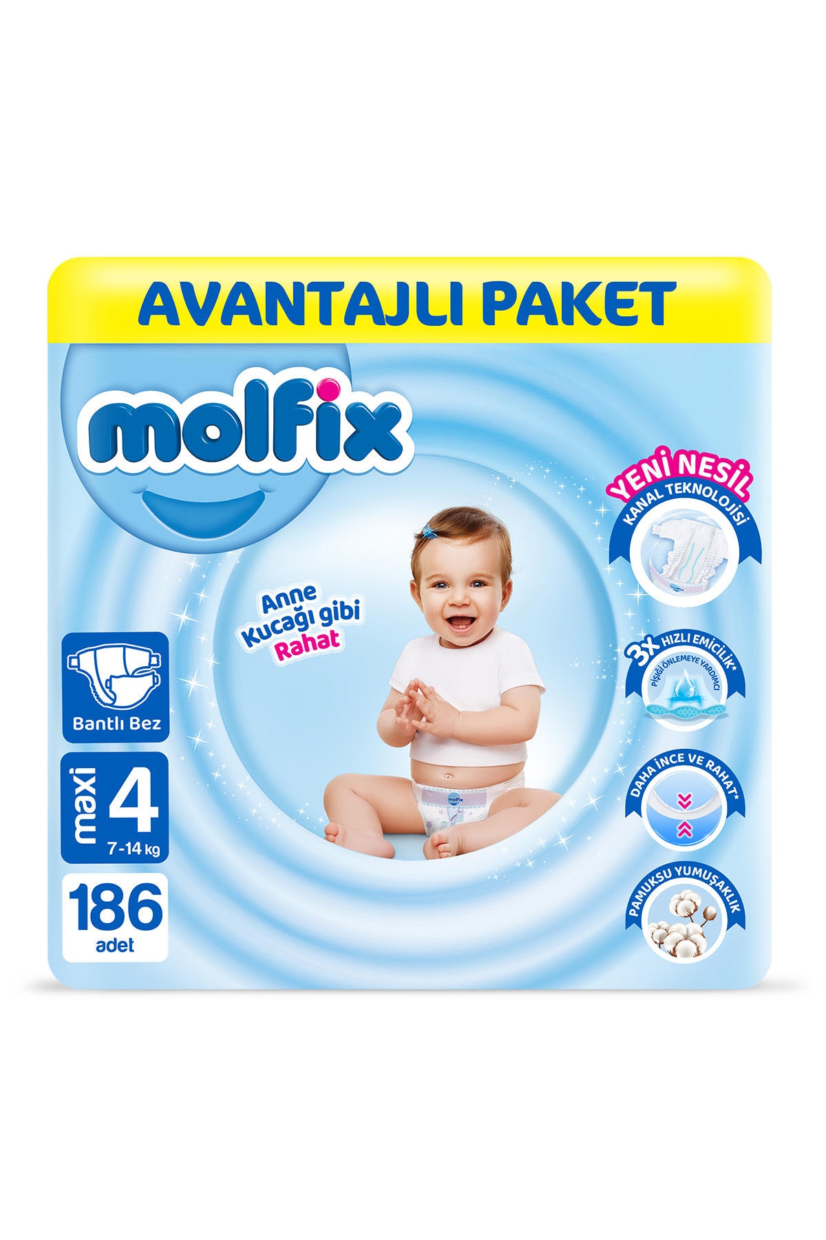 پوشک بچه سایز ۴ MAXI ADVANTAGEOUS بسته ۱۸۶ عددی اورجینال Molfix