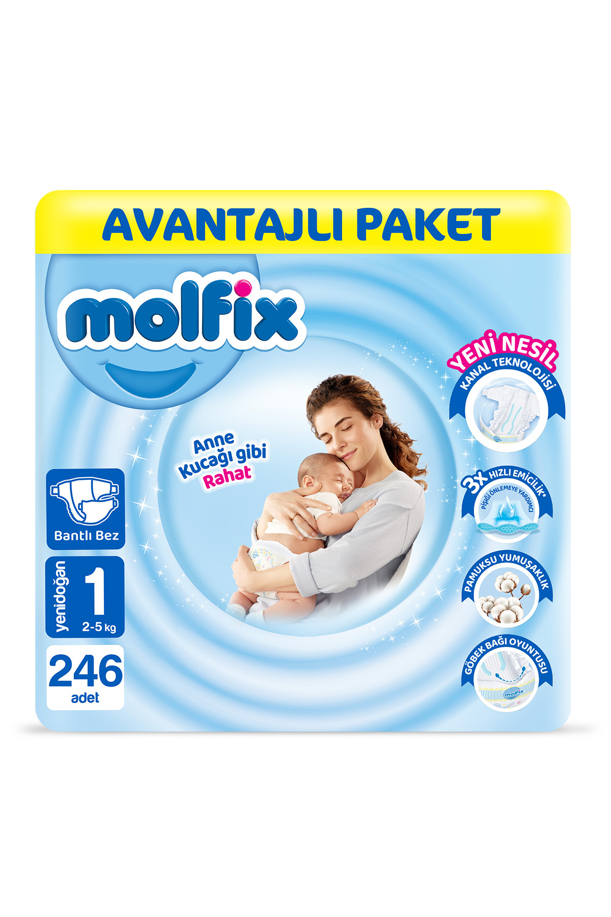 پوشک بچه سایز 1 نوزاد مزیت بسته 246 عددی اورجینال Molfix