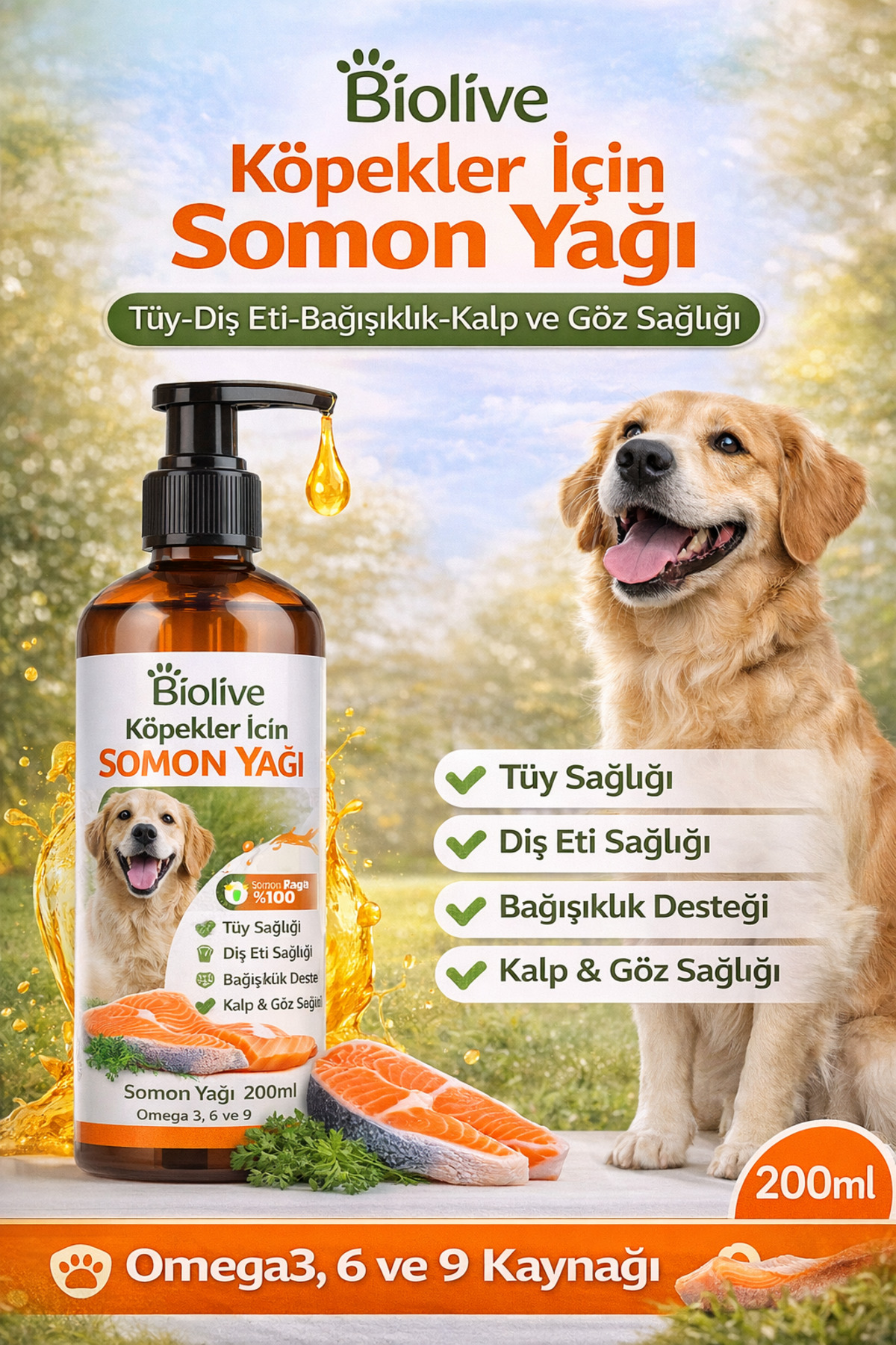 روغن سالمون سگ بیولایو Biolive، ۲۰۰ میلی‌لیتر