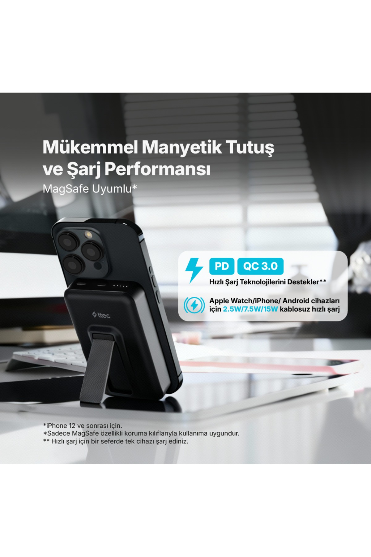 پاوربانک RECHARGER M 10000MAH MAGSAFE سازگار با PD 20W شارژر سریع قابل حمل بی سیم برق پایه اورجینال Ttec