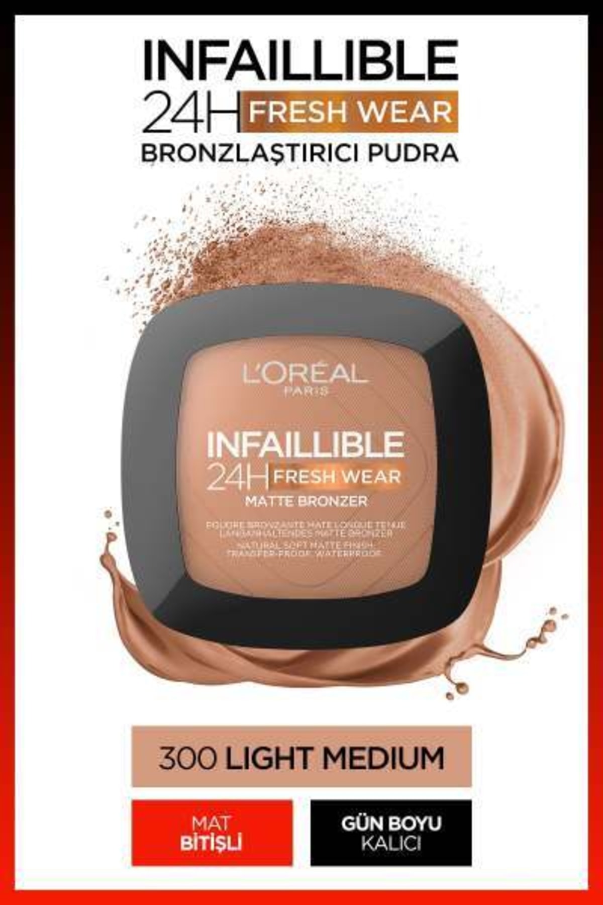 L'Oreal Paris پودر برنزه کننده Infaillible برنزه ای طبیعی و ماندگار 24ساعته شماره 300 رنگ سبک متوسط ​​